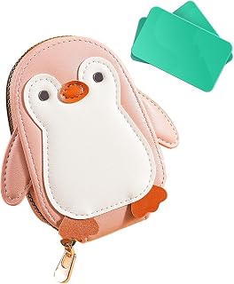 財布 カードホルダー - PUレザー ペンギン ジップ アコーディオン | 動物 クレジットカードオーガナイザー 旅行 通勤 オフィス 学校, ピンク, Refer to description, ユニセックス。