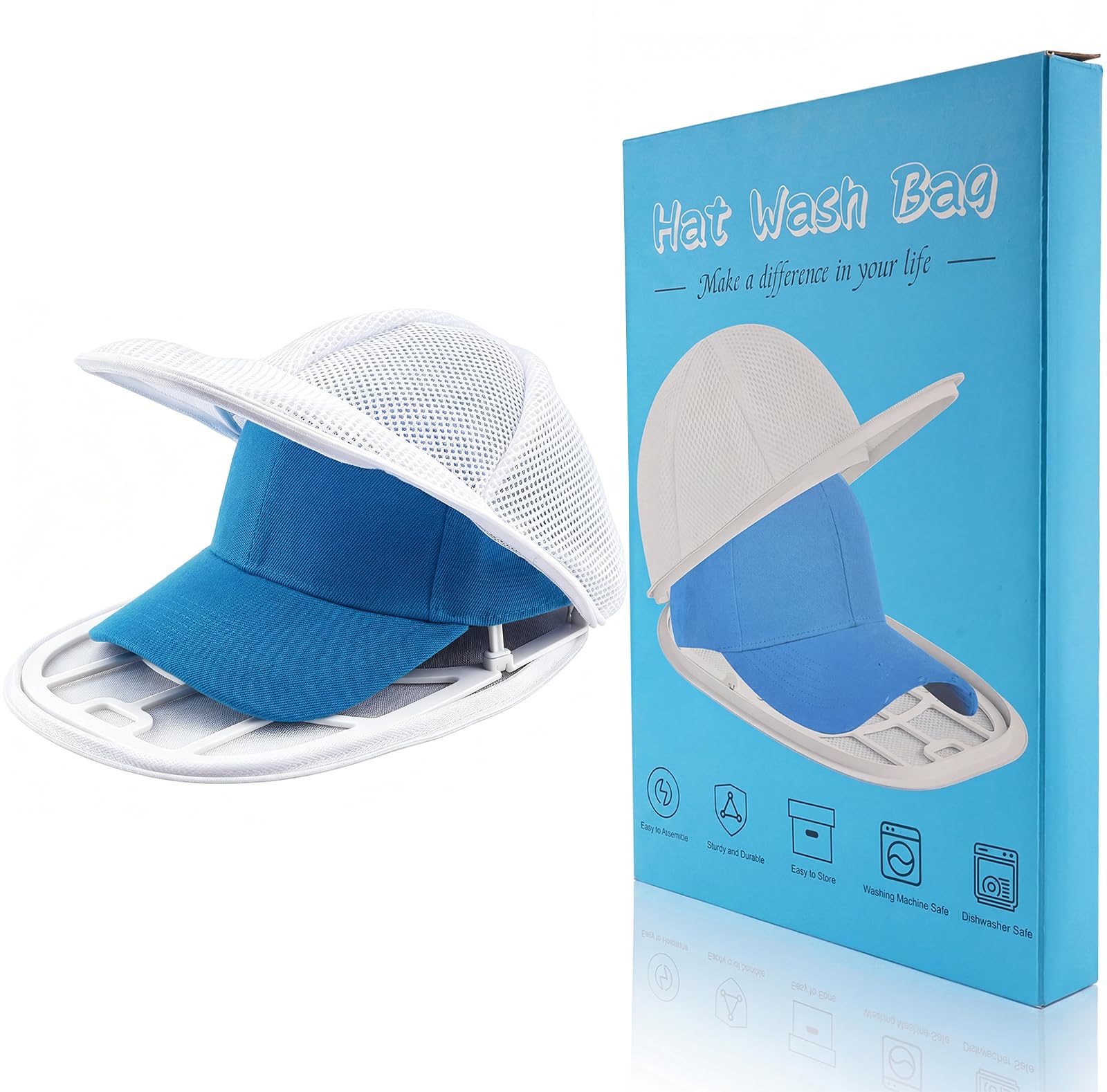 Photo 1 of Eiito Hat Washer Cage, Hat Washer for Baseball Caps for Washing Machine or Dishwasher, Ball Cap Washers Frame for Flat and Curved Hats, Hats cage, Fit for Adult and Kid's, 1 Pack White