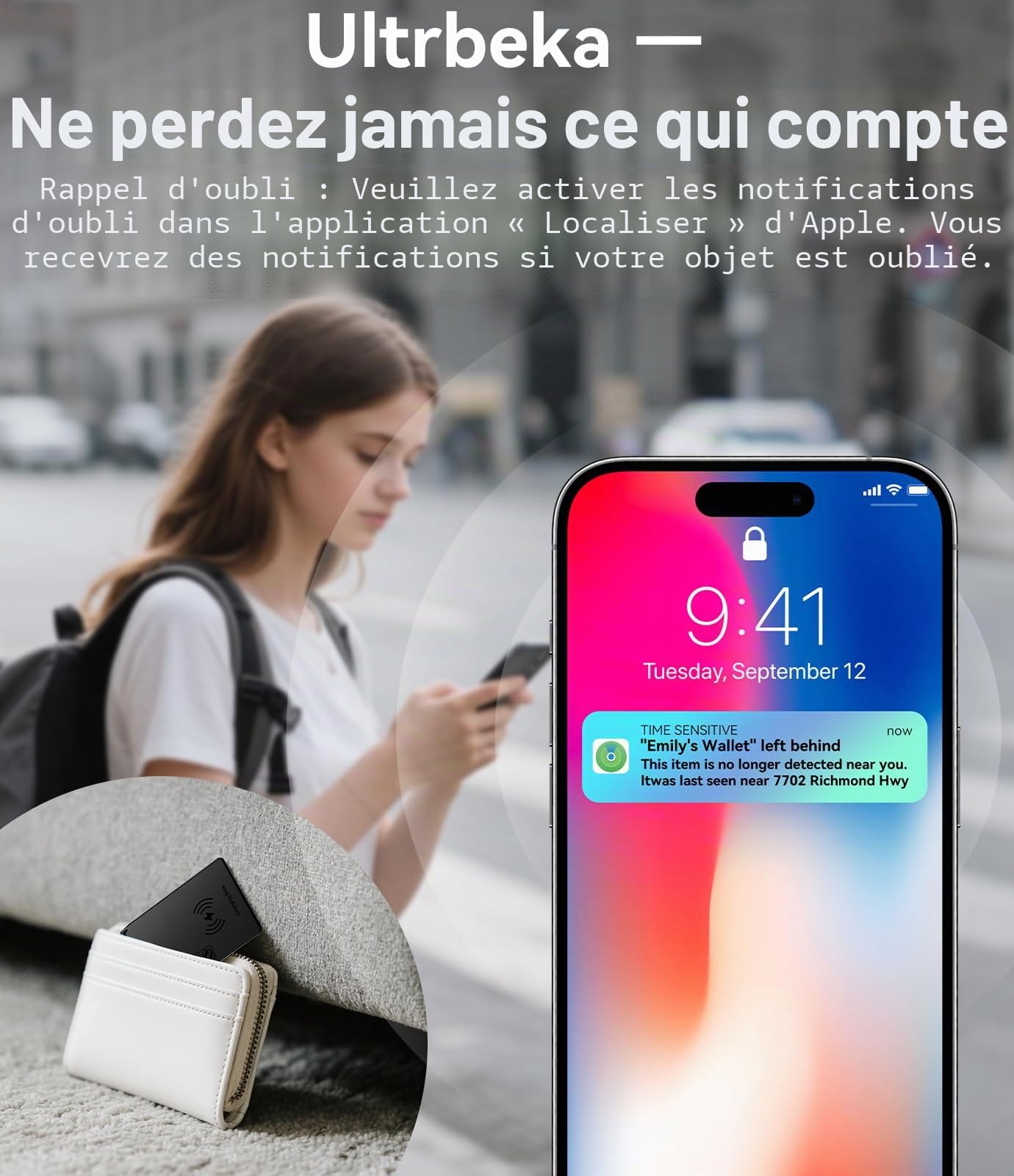 Lot de 3 trackers portefeuille ultra fins certifiés MFi compatibles avec Apple Find My | Pour portefeuilles, clés et sacs | Lot de 3
