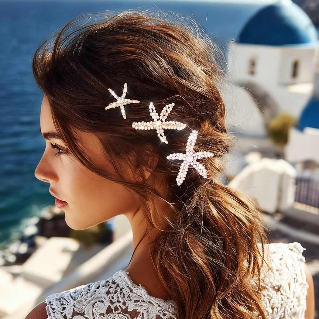 CAKURE Starfish Hair Clip Gold Seashell Hair Clips Mermaid Hair Accessories for Women and Girls (Pack of 3) (a-gold) image 3