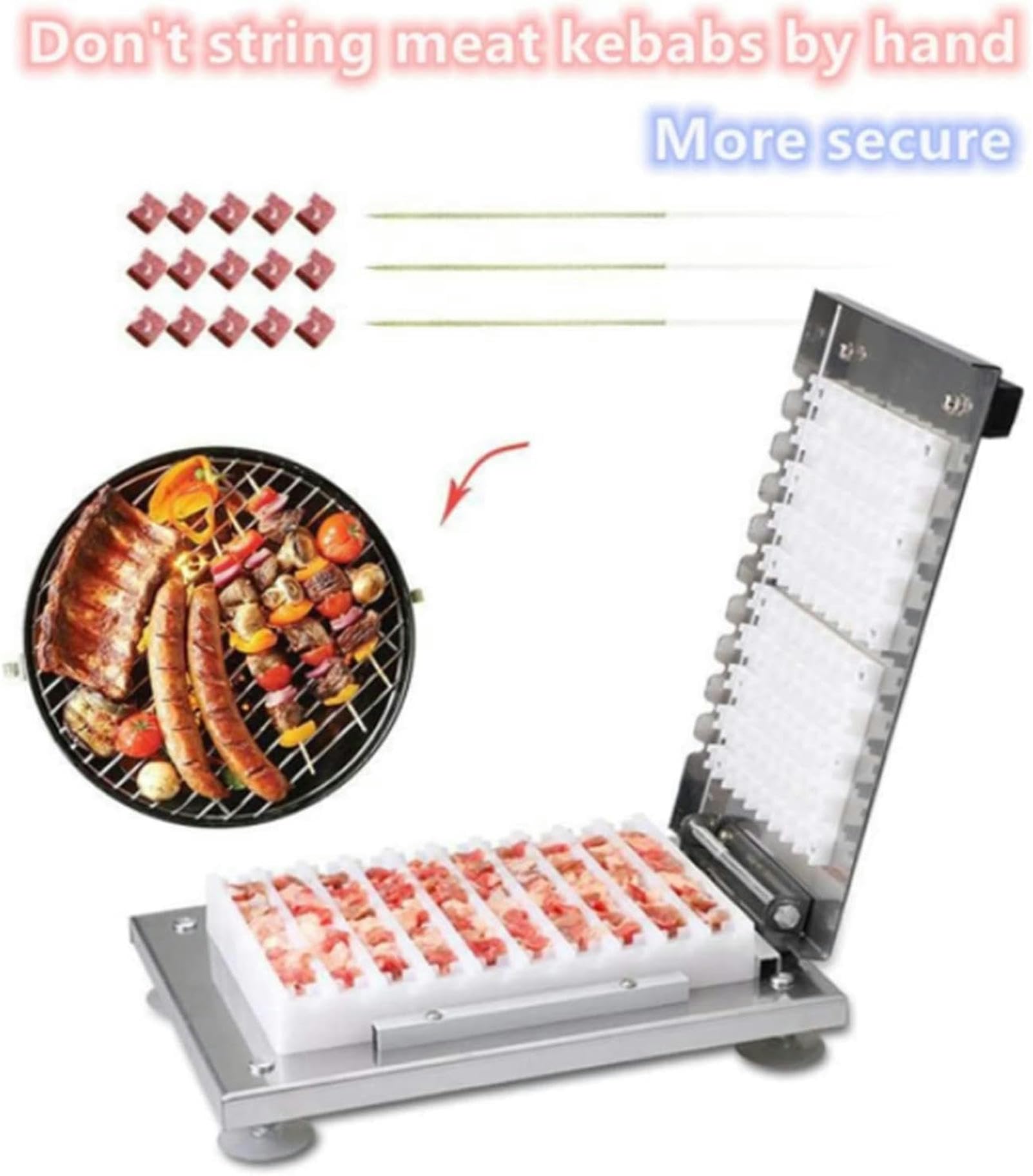 Machine à brochettes de kebab manuelle, machine à cordes de viande commerciale en acier inoxydable, machine à cordes de mutton d'usure à haute efficacité
