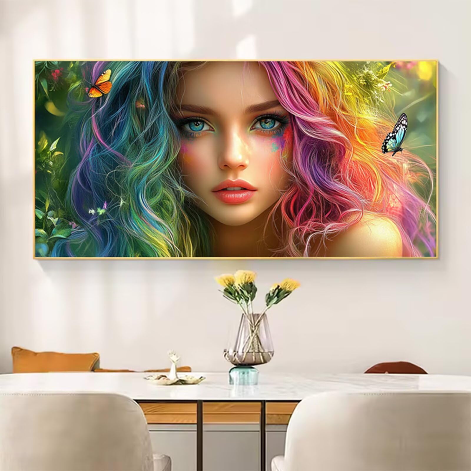 Kobieta Malowanie według numerów dla dorosłych, DIY Malowanie według numerów Dorosłych, Motyl Paint By Numbers Adult Obraz olejny na płótnie z 3 pędzlami i pigmentem akrylowym Dekoracja domu, 50 x 100