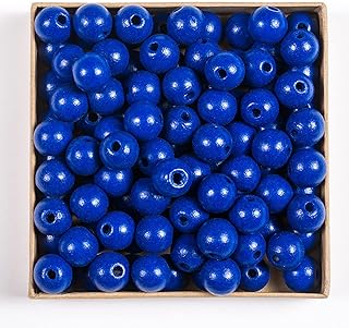 Decoendiy 100 Pieces Wood Beads for Crafts 16mm Colored Round Wooden Beads Natural Farmhouse Polished Spacer Loose Beads Wood Ball for Home Decor Jewelry Making DIY Crafting (Gem Blue)
