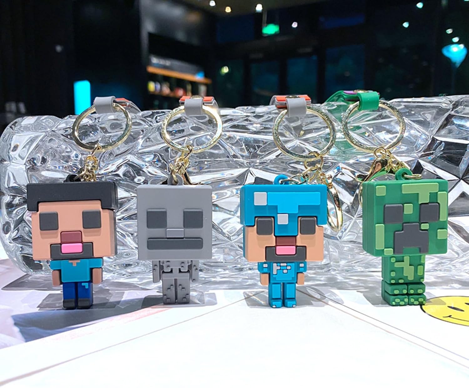 4 Pcs Pixel Keychains for Boys, Game Theme Pendant Keychains, Key ring Purse Backpack Key Accessories Wristlet