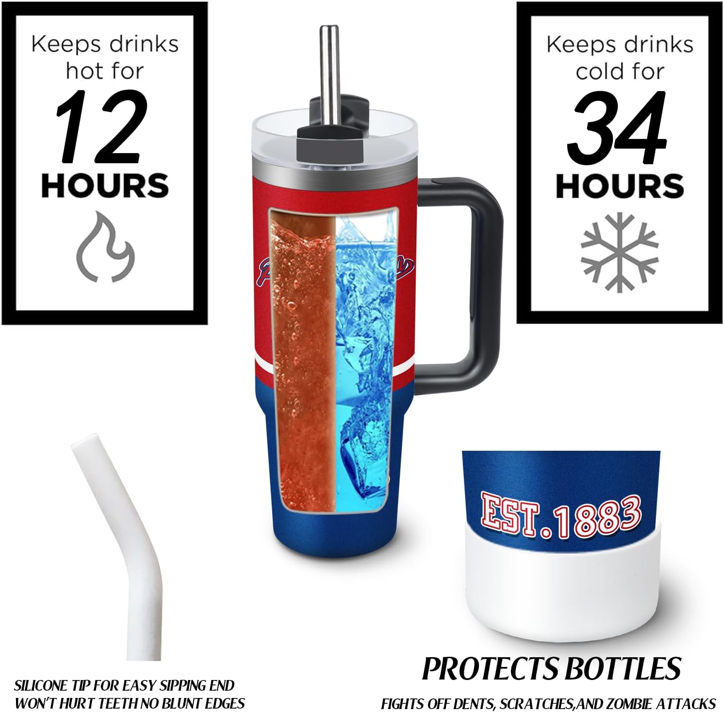 Tumbler 40oz Straight Skinny Car Cups With Insulated Cup Sleeve Portable Handle, Sports Travel Coffee Mug, Stainless Steel, Insulated,Classic Collection Gifts for Fans - Image 5