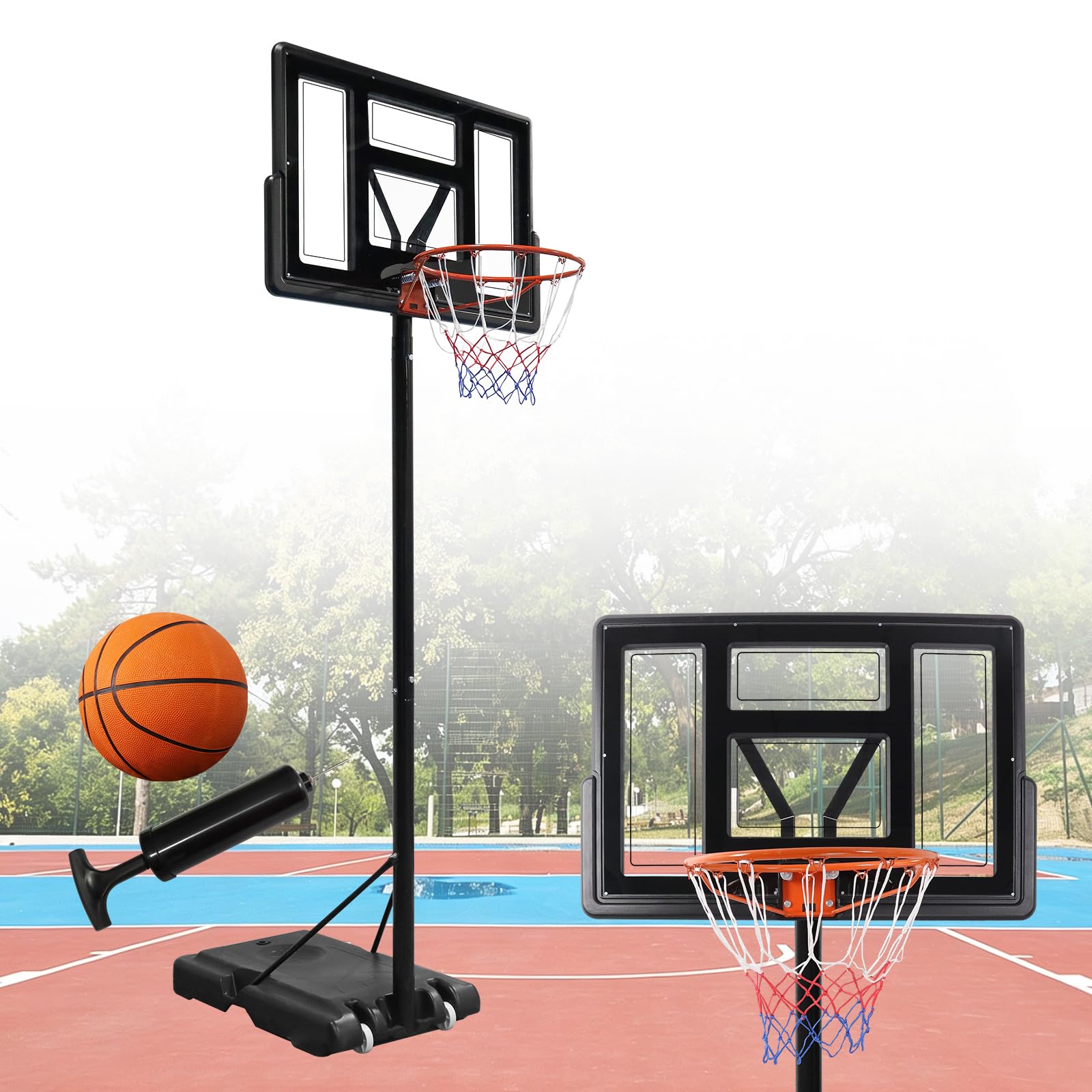 Aufun Basketballständer Outdoor Basketballkorb 230-305cm Höhenverstellbarer | Freistehender Tragbarer Basketball Ständer mit Basketball, Pumpe, Basis und Rollen Basketball Hoop für Jugendliche Erwachsene