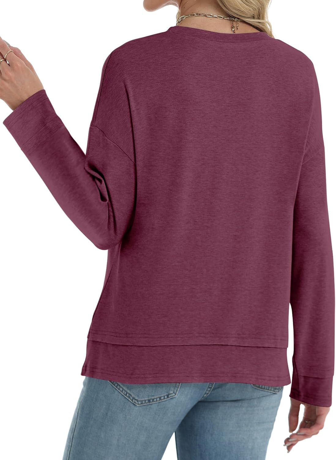 Women's Long Sleeve T-Shirts Solid Color Loose Fit Cute Basic Flowy Tops Spring Fall Casual Blouse - Image 3