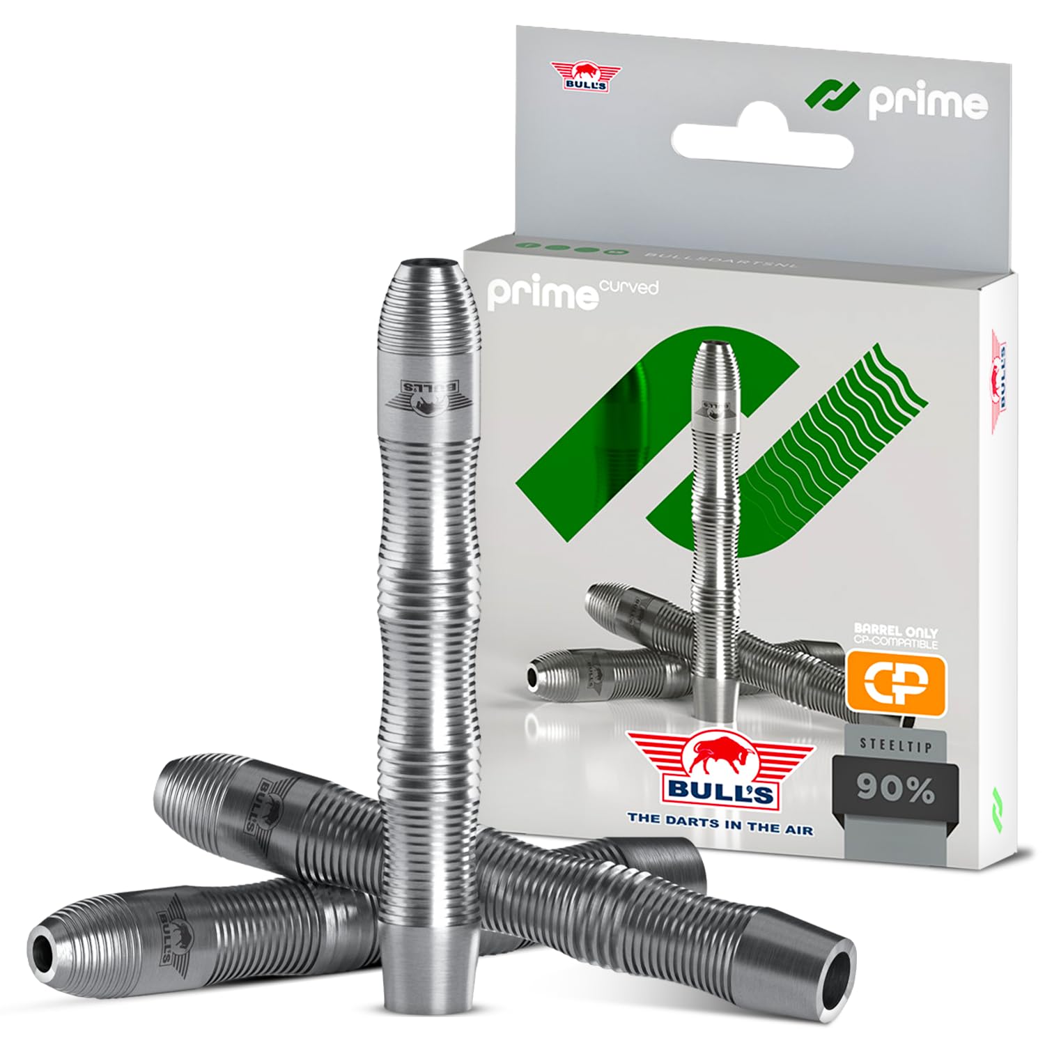 Bull's Prime Curved 90% Tungsten Dart Barrels für engere Gruppierungen - Ergonomisches Curved Design mit Präzisions-Ring Grip, Steeldart Barrels - 50 mm, 22g 23g 24g, 3er Barrel Set