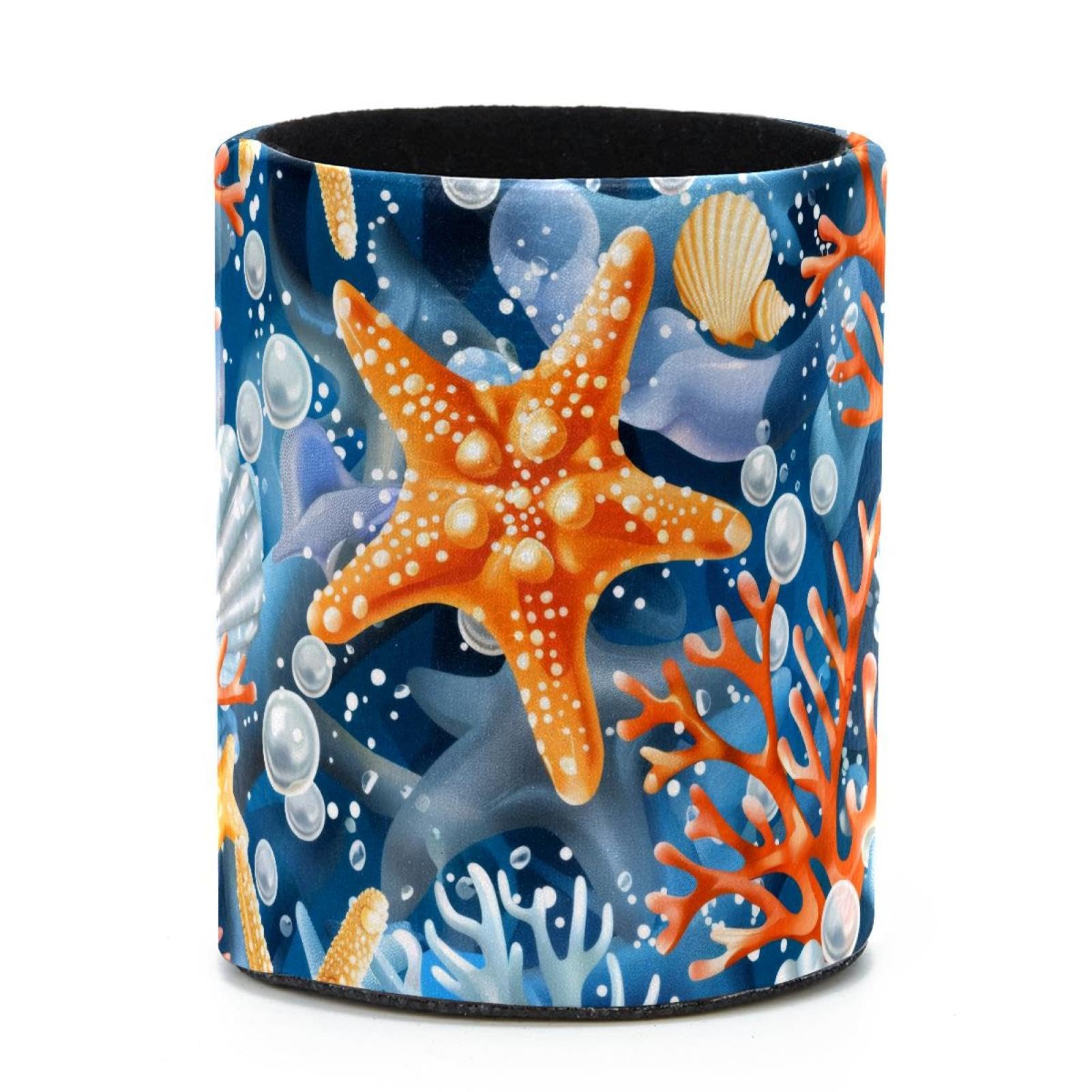 VAPOKF Round Pencil Holders for Desk, Shell Corals Starfish Pen Holders Pen Pot Makeup Brushes Storage Desktop Stationery Supplies Organiser for Home Office