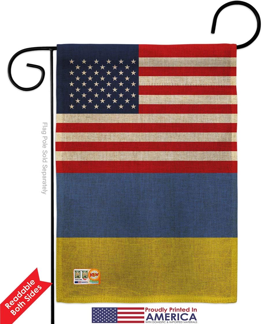 Nationality Ukraine US Friendship Burlap Garden Flag Regional Nation International World Country Particular Area Small Decorative Gift Yard House Banner Double-Sided Made In USA 13 X 18.5