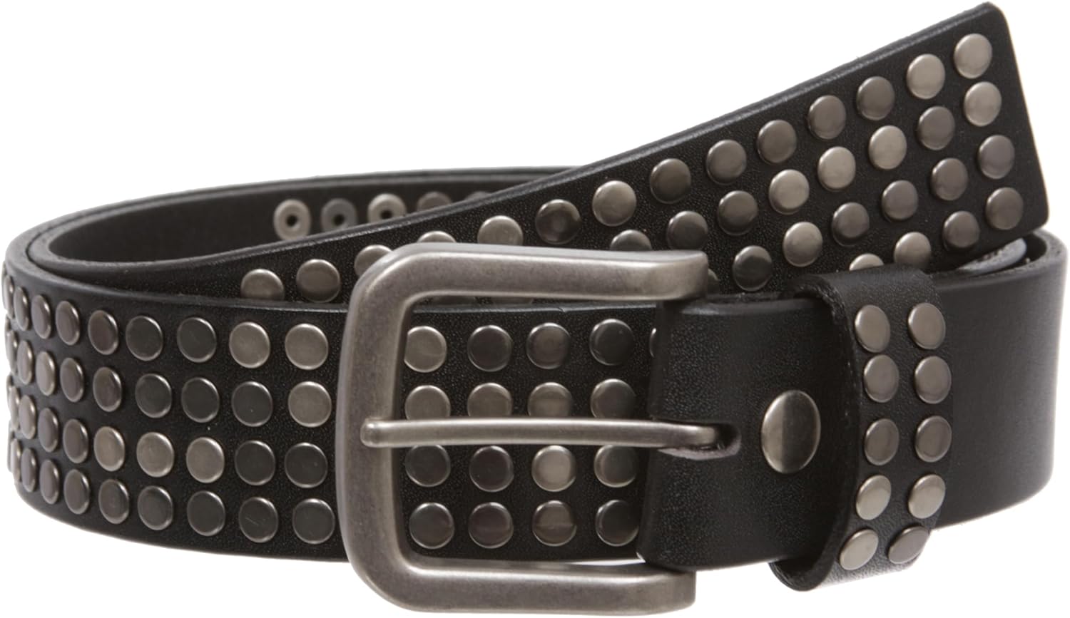 Beltiscool 1 1/2" Snap on Antique Silver Circle Metal Studded Distressed Leather Belt