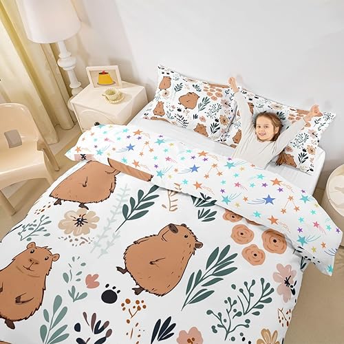 Vista 23 de Feelyou Funda de edredón de perro de dibujos animados, juego de ropa de cama para niños y niñas, perros y flores, funda de edredón con plantas Multi