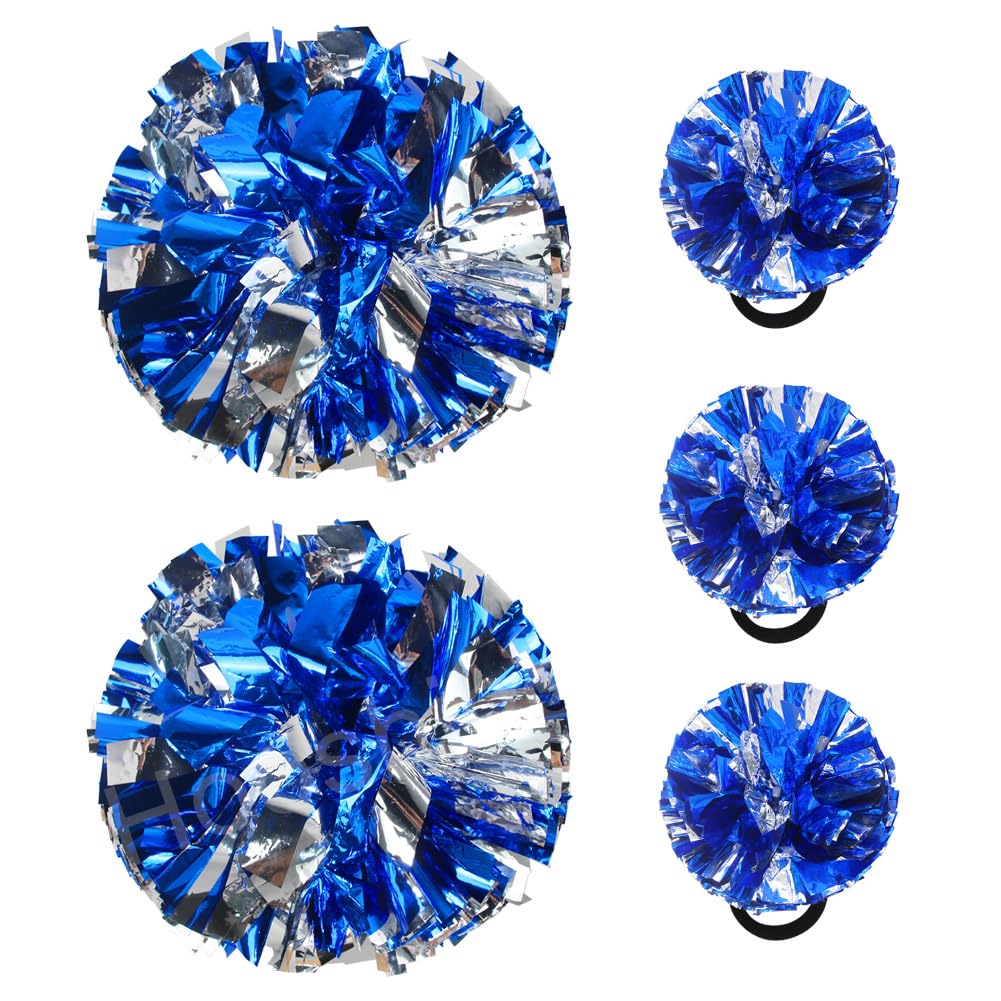 Hooshing 5PCS Cheerleading Pom Poms and Cheerleader Hair Ties with Poms for Sports Spirits Adults Basketball Football Birthday Performance