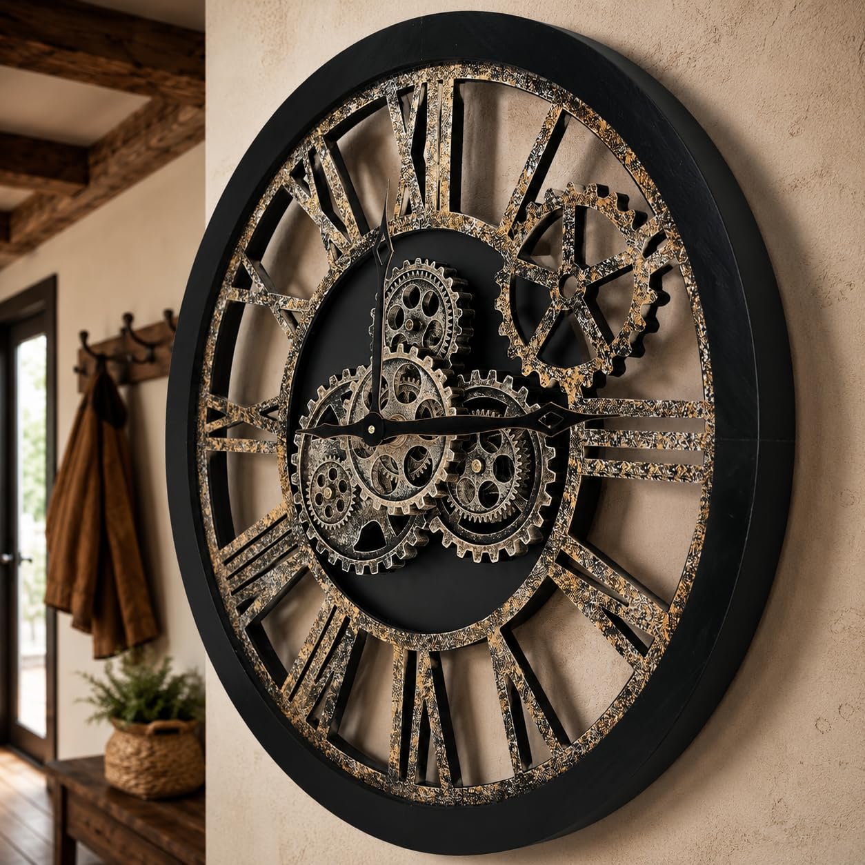 Photo 1 of ***MISSING PIECE -SELLING AS IS ONLY*** The B-Style 24 inch Moving Gear Large Wall Clock, Black and Bronze