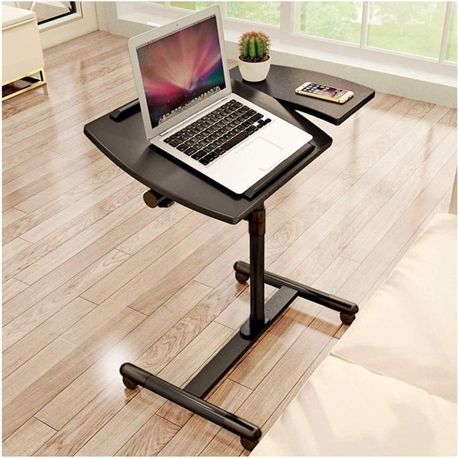Outdoor side table, small sofa, coffee table Lazy Bedside Table Mobile Lap Table, with Mouse Board, Adjustable Height, 360° Swivel and 180° Tilt, Lockable Casters for Living Room, Bedroom and Balcony,
