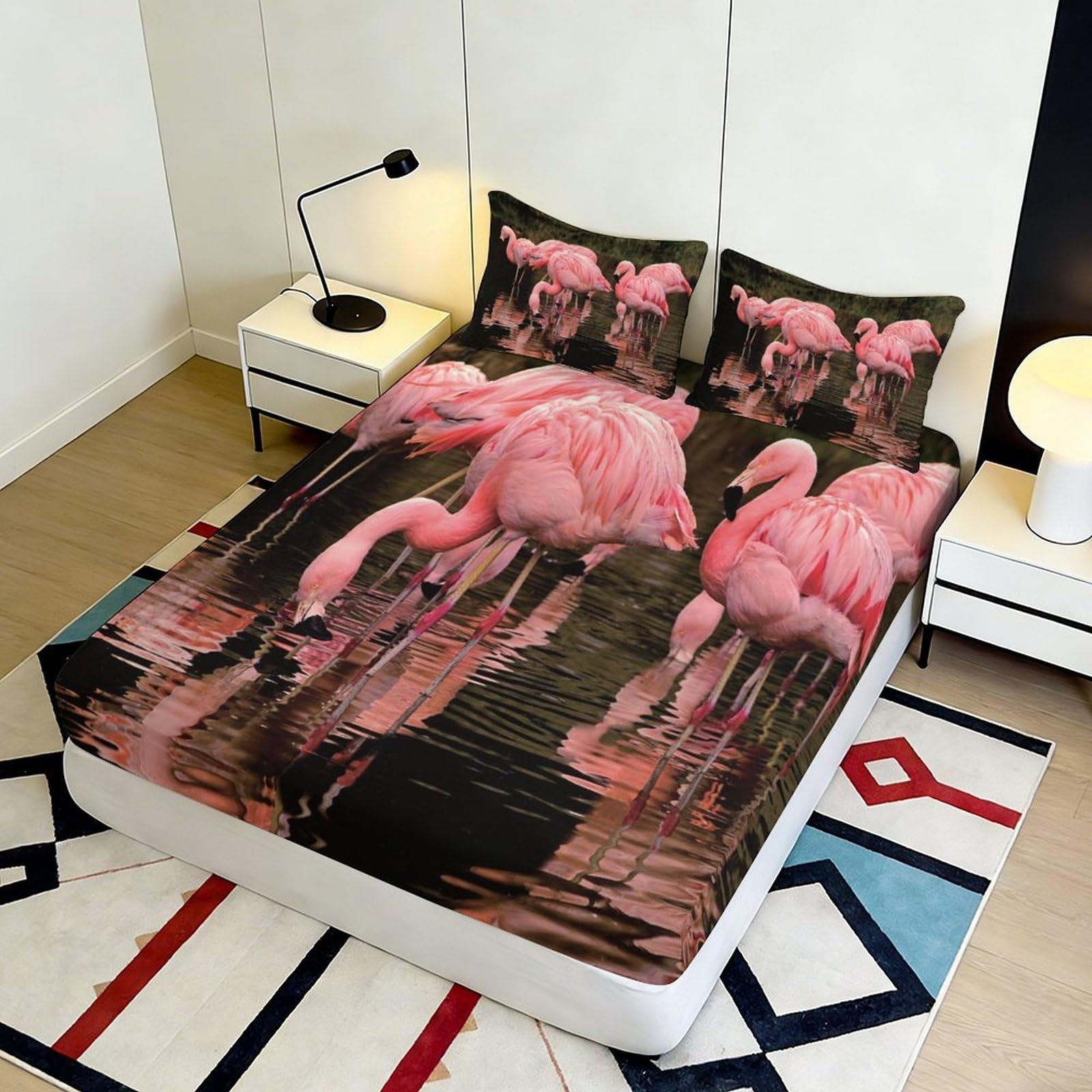Lenzuolo con angoli con fenicottero stampato 3D, in microfibra, antiscivolo | morbido, coprimaterasso, facile da pulire, traspirante, per tutte le stagioni, lavabile, 180 x 200 x 25 cm