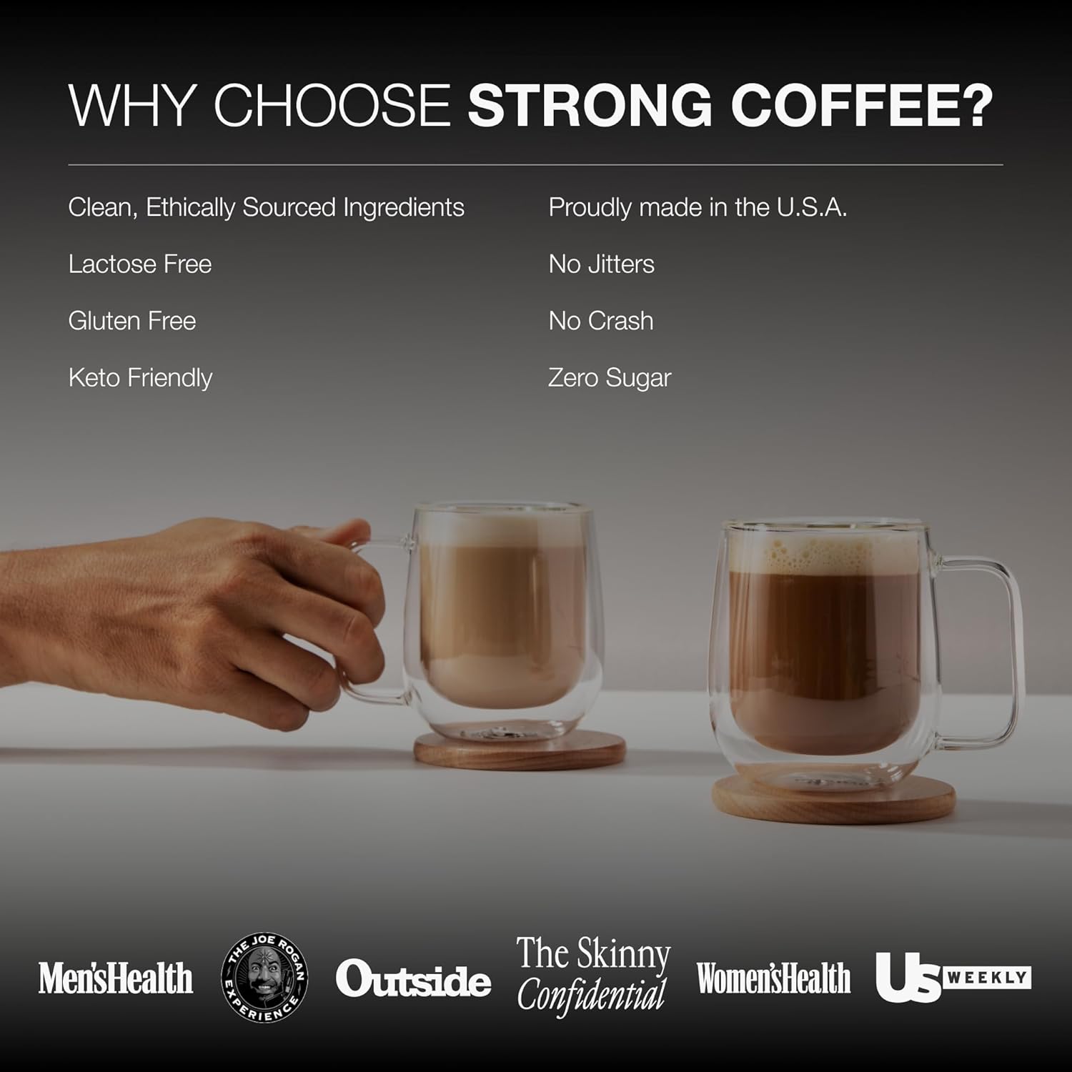 Strong Coffee Co. Vanilla Instant Latte | Organic Coffee with Collagen Protein | Lion’s Mane & L-Theanine | Adaptogens & Nootropics | 15 Servings (Previously 12)