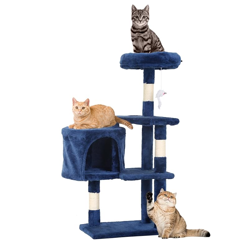 Árvore de atividades para gatos FDW com vários níveis e arranhadores de sisal Azul-marinho 91,44 cm