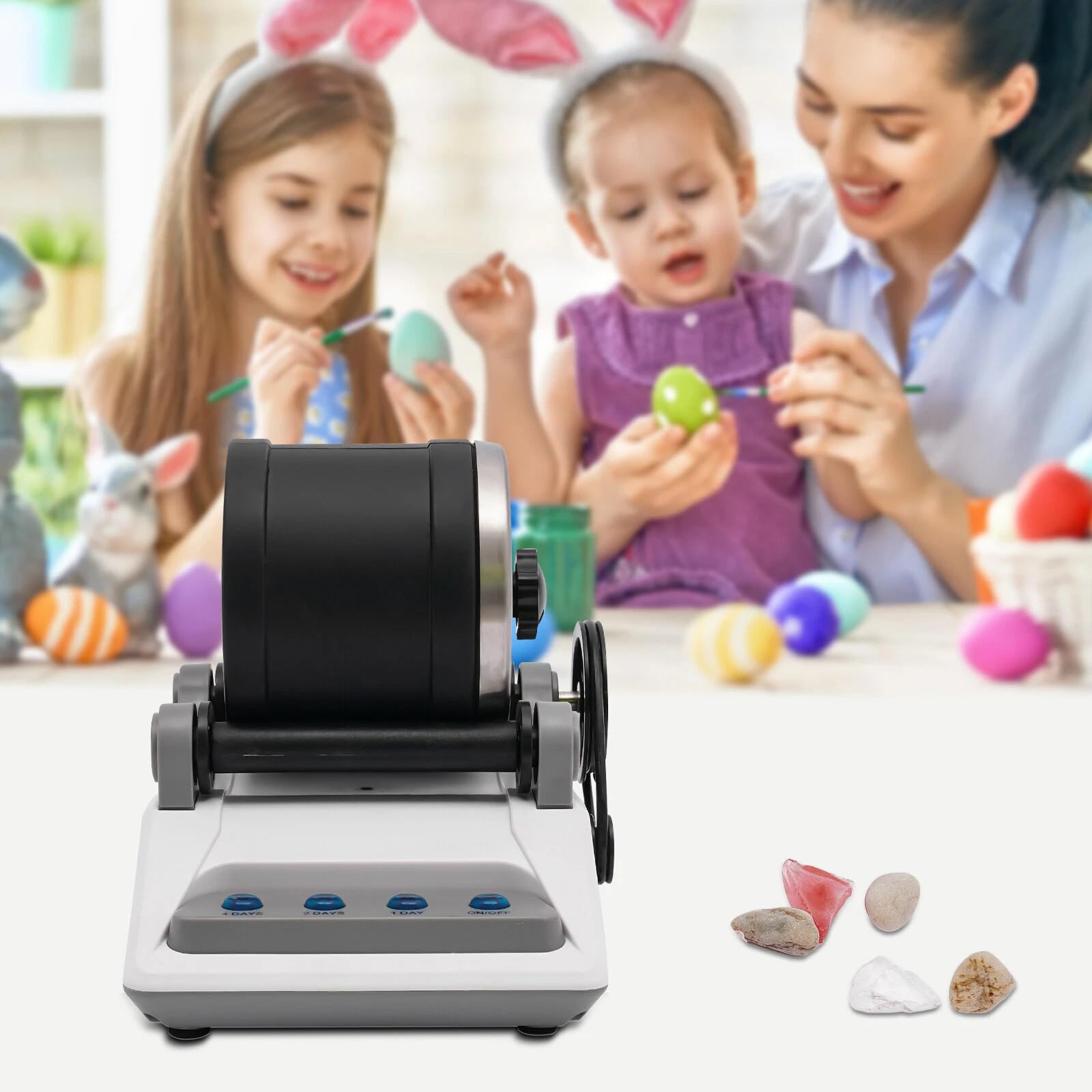 Rock Tumbler Kit, Professionelles Steintrommel Set, Elektrisch Poliertrommel mit 3 Tasten der Zeiteinstellung von (1/2/4 Tage), Schleiftrommel Poliermaschine Steinschleifmaschine