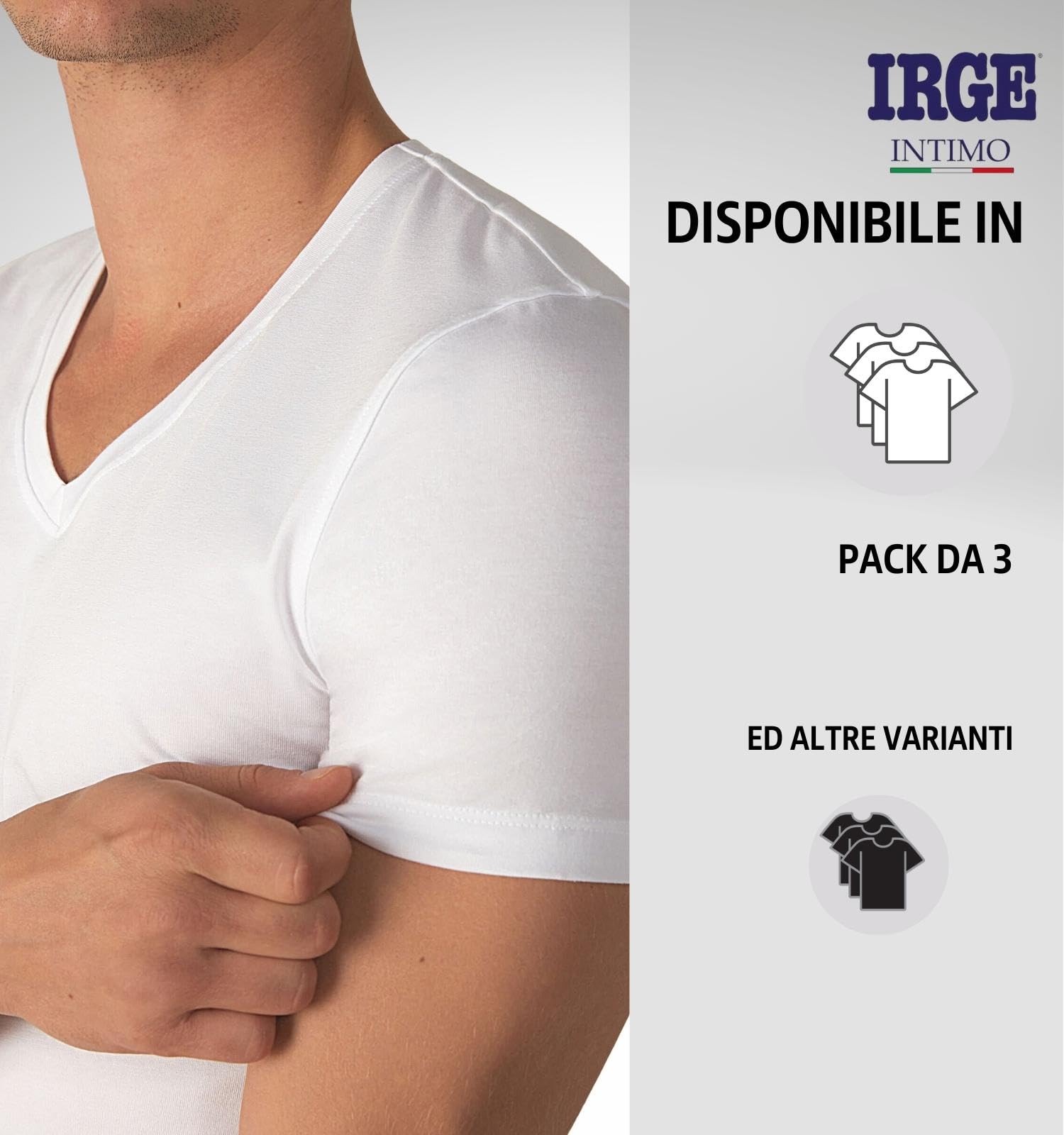 Intimitaly Irge 3 Herren-Shirts, warm, Baumwolle, Thermo-Halbarm, V-Ausschnitt, Rundhalsausschnitt, Weiß, Blau oder Schwarz