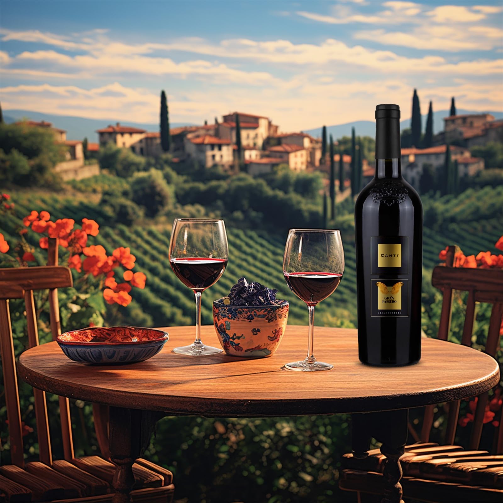 Canti - Gran Passero, vino tinto italiano Passito I.G.T., Appassimento elaborado con uvas de Apulia, sabor suave y aterciopelado con notas dulces y florales, 1 x 750 ml