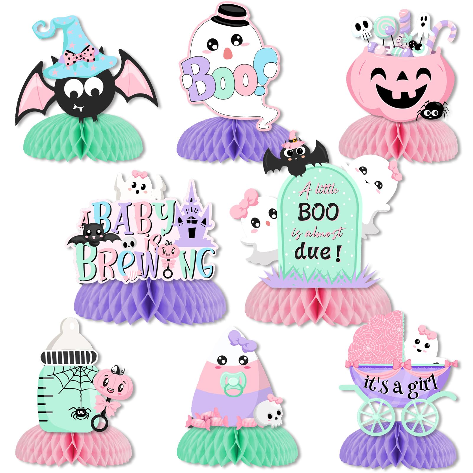 12 Pcs Halloween Baby Shower Centerpieces - A Baby Is Brewing Honeycomb Decorations For Gender Reveal