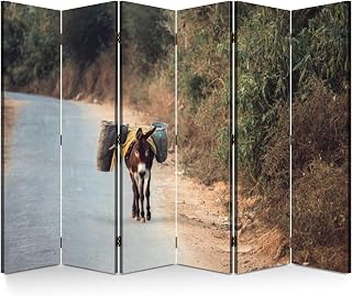 6 Panel Folding Room Divider Donkey Carrying Bags Empty Road Wall Privacy Screen Portable Partition Room Separator Panel for Home Office Bedroom