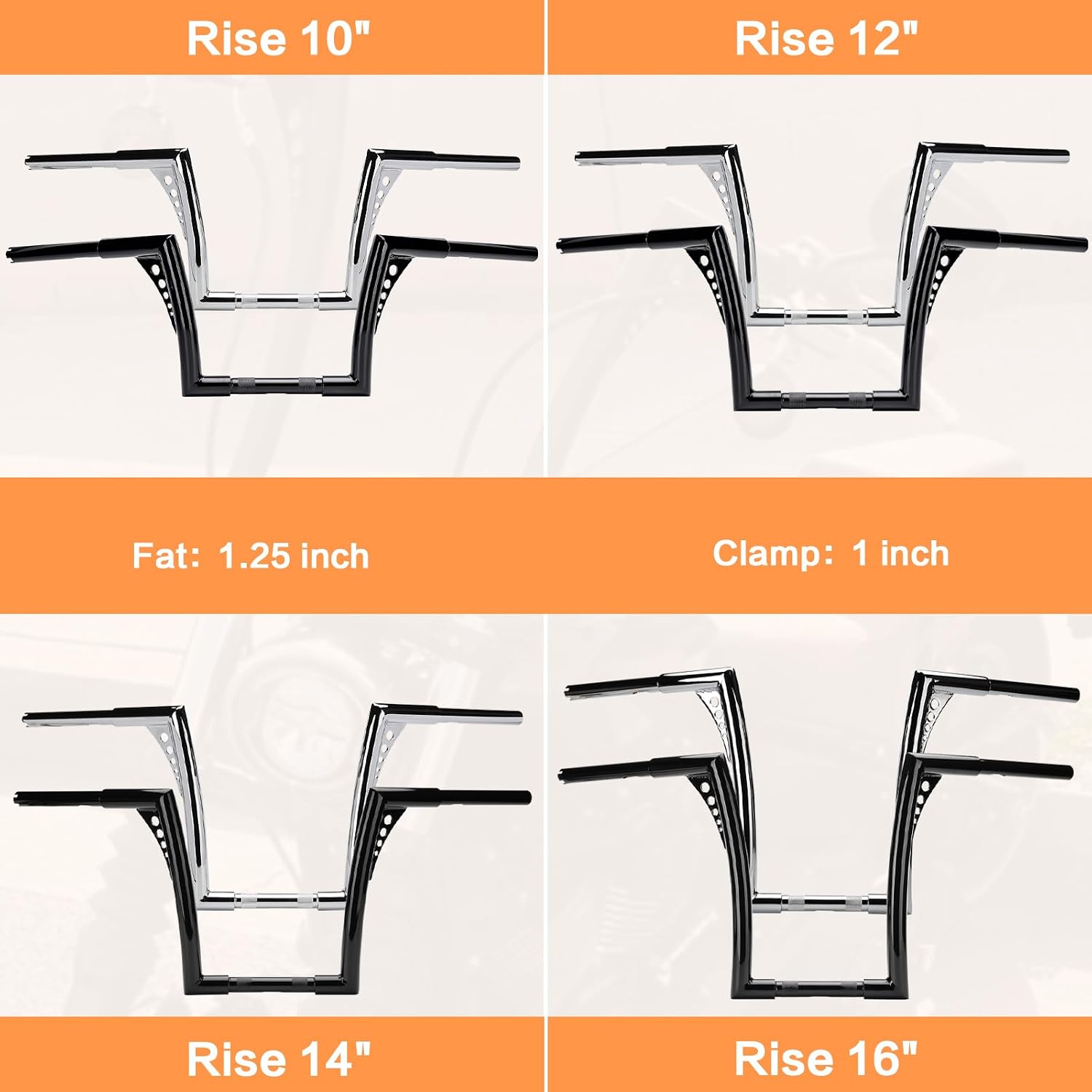 14" Rise Handlebar Ape Bar 1-1/4" Motorcycle Handle Bar Replacement for Harley Davidson Sportster 1984-2022 Road King 1994-2022 Road Glide 1998-2013 Softail 1984-2024 Dyna 1993-2017, Black