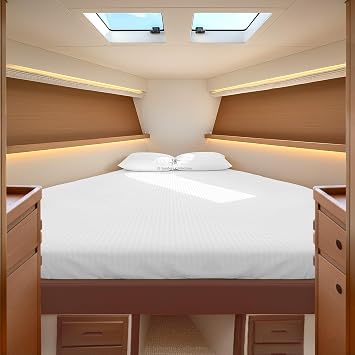 JS Sanders Collection 100% Egyptian Cotton Universal XL-V Berth The Best Boat XL-V Berth Bedding Fits mattresses up to 8 Depth Sheet Set - 600 TC White Stripe