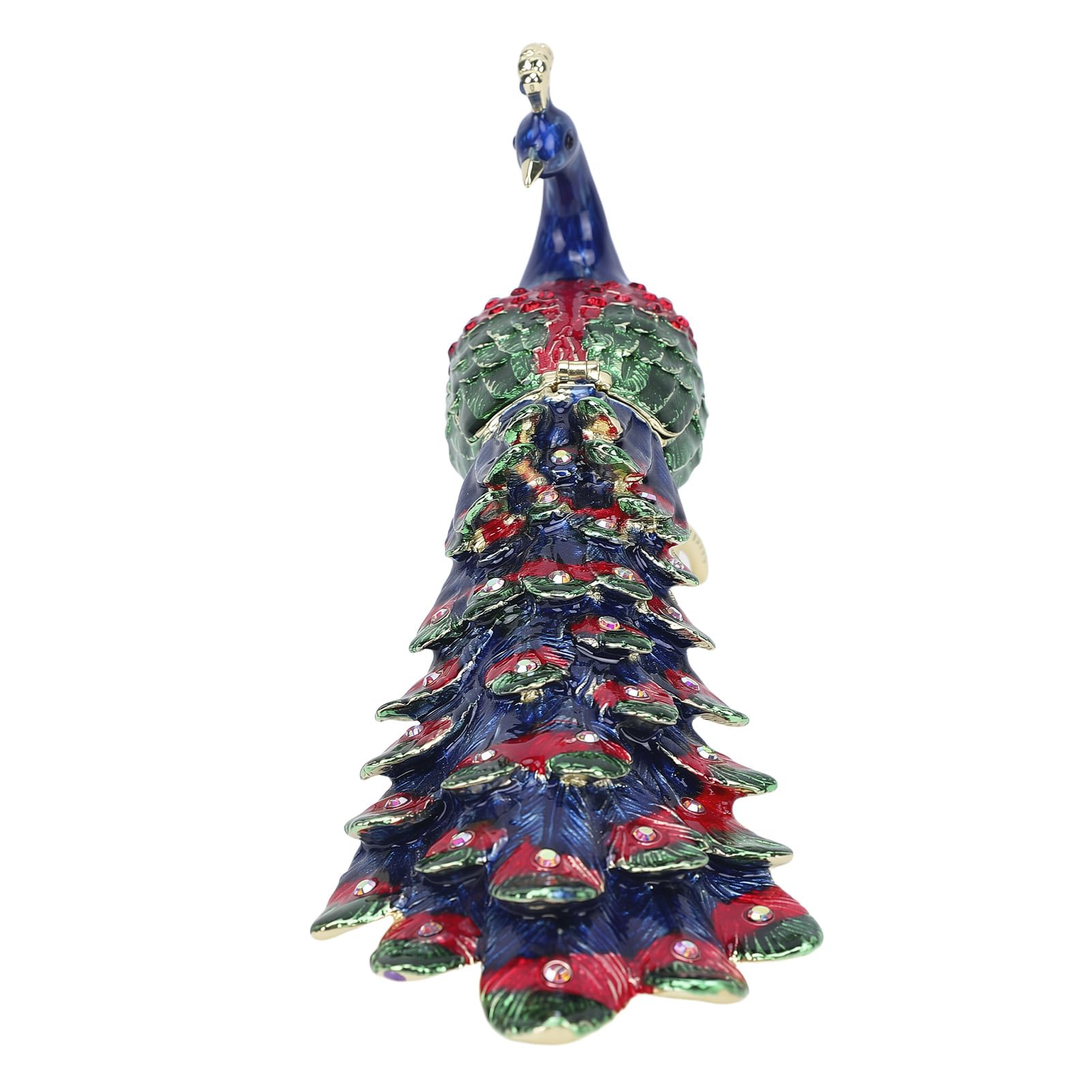 Jelquix Enameled Peacock Trinket Box, Hand Painted Alloy Jewelry Organizer with Sparkling Rhinestones, for Rings, Earrings Storage & Home Decor (Peacock)