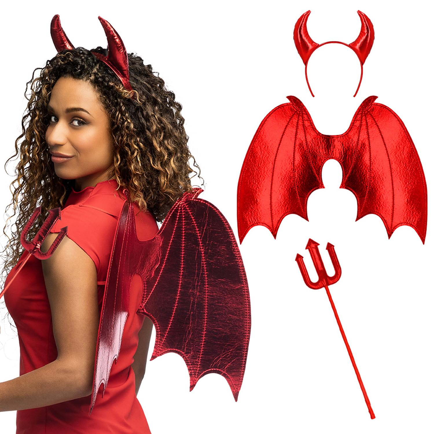 Boland 73195 – Costume Set Devil Azara, Set Consisting of Headband, Wings and Trident, Accessories for Costumes, Halloween, Carnival and Theme Party