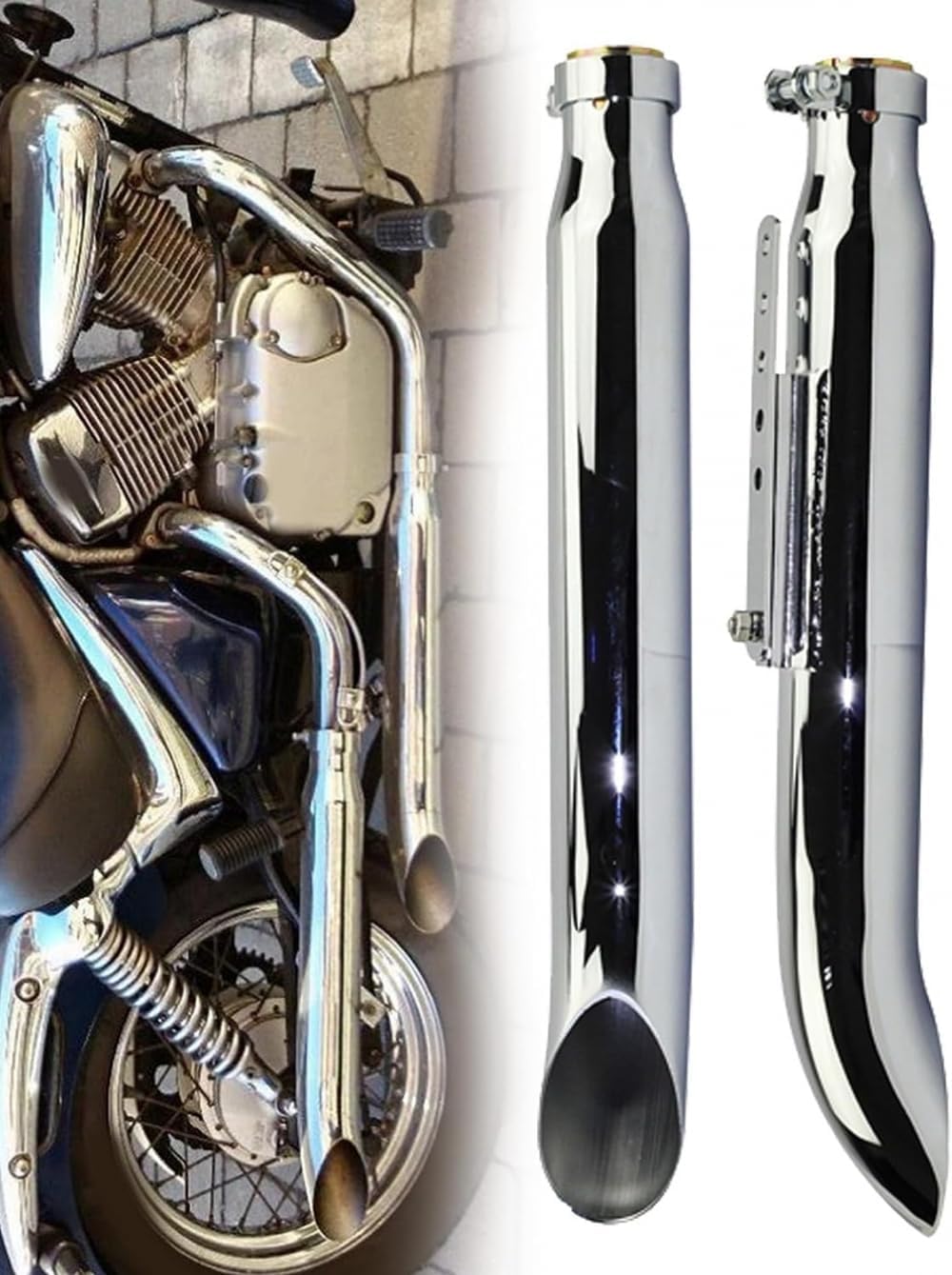 1 Paar Auspuff Schalldämpfer Motorrad Für Harley Und Suzuki VL 125/800/1500 Intruder Bobber, Chrom, Verjüngt, Drehen Heraus, Eisen, Zubehör-Chrome