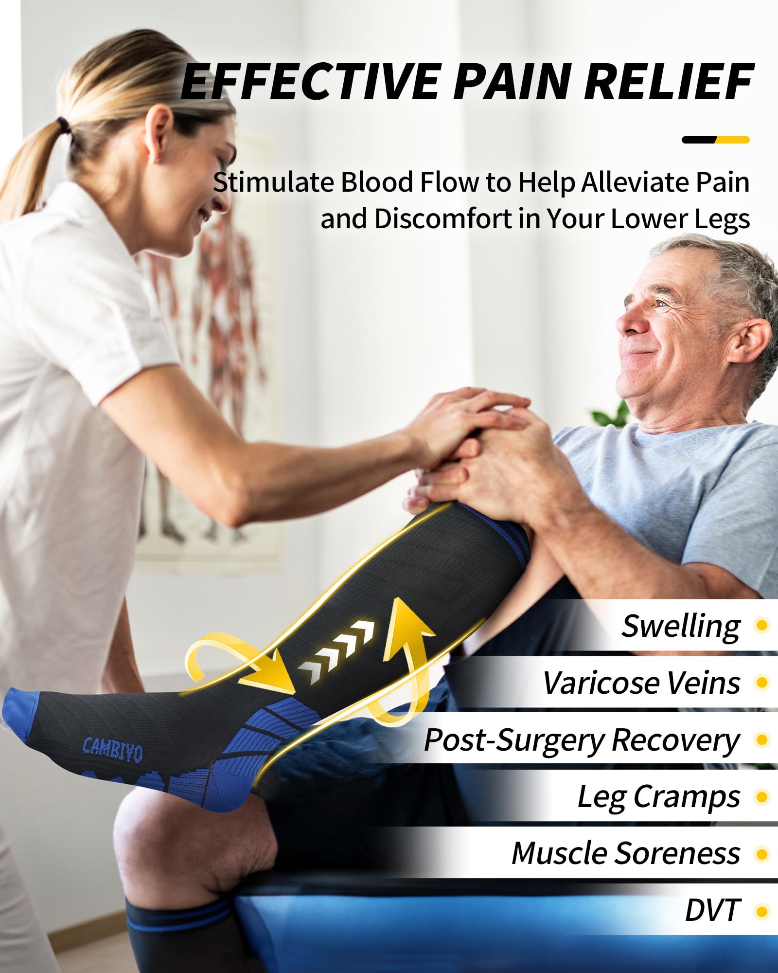 CAMBIVO Calze Compressione Graduata Donna Uomo 3 Paia, Calze a Compressione Graduata 20-30mmHg, Calze Antitrombo Elastiche a Compressione, Gambaletti Calzini per Sportive, Vene Varicose, Aereo, Corsa