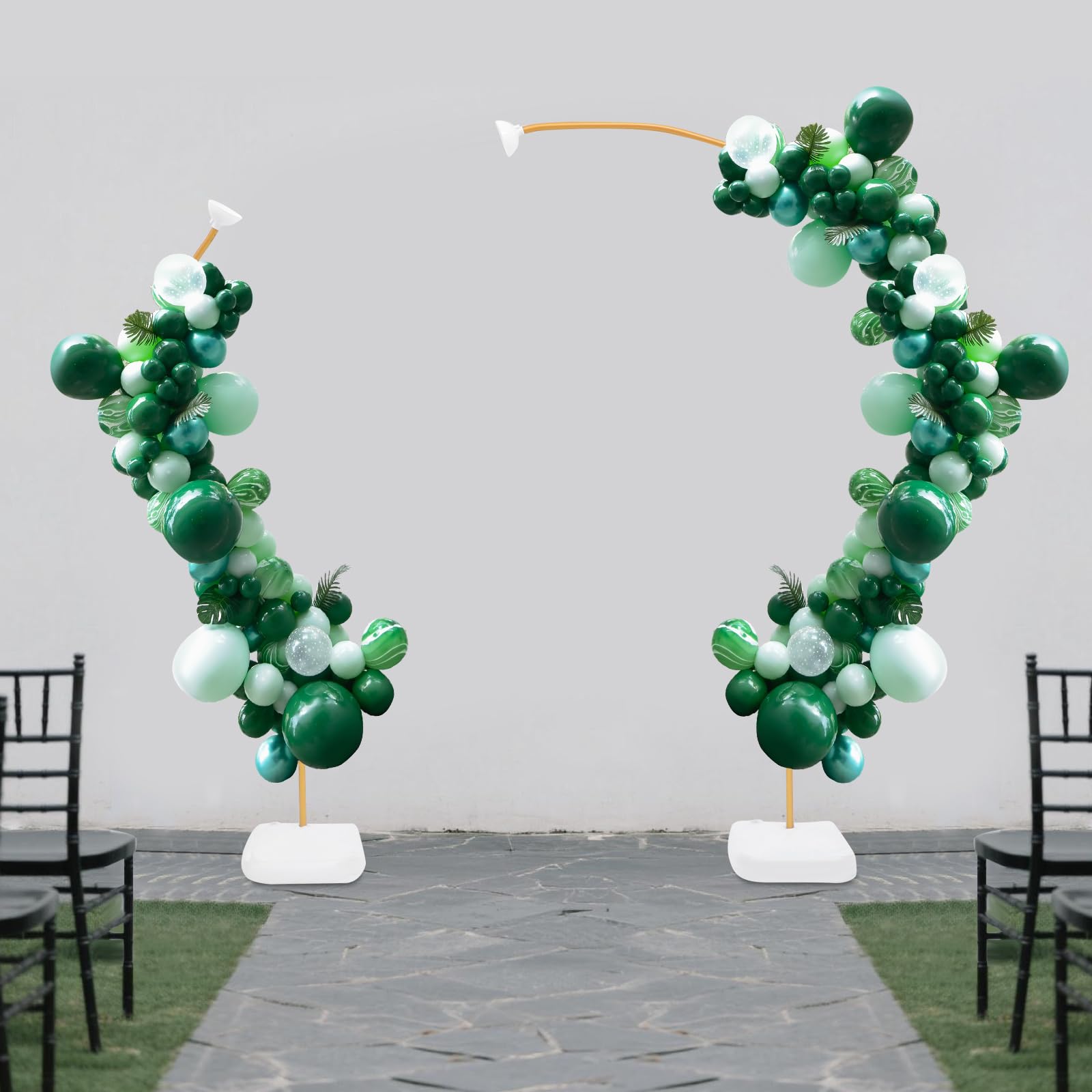 Kit de arco para globos, 2,5 m y 1,5 m, forma flexible, arco de globos con bomba independiente, manual, marco de arco de globos y soporte para columnas para bodas, fiestas de cumpleaños (dorado)