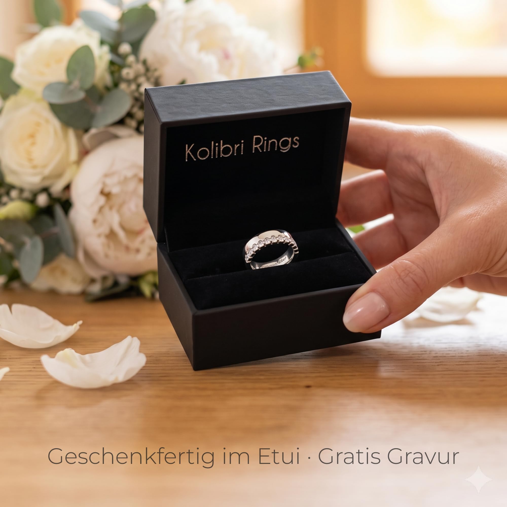 Kolibri Rings Damenring 15 Zirkonia Steine Sterling Silber 925 Ring Ehering Verlobungsring Partnerring Freundschaftsring - Inkl. Gravur und Etui
