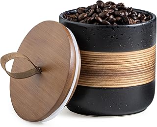 Ceramic Jar with Lid, Coffee Container Kitchen Food Storage Jars for Spice Sugar Tea Bag, Stackable Decorative Jars for Countertop, Black & 18 fl.oz