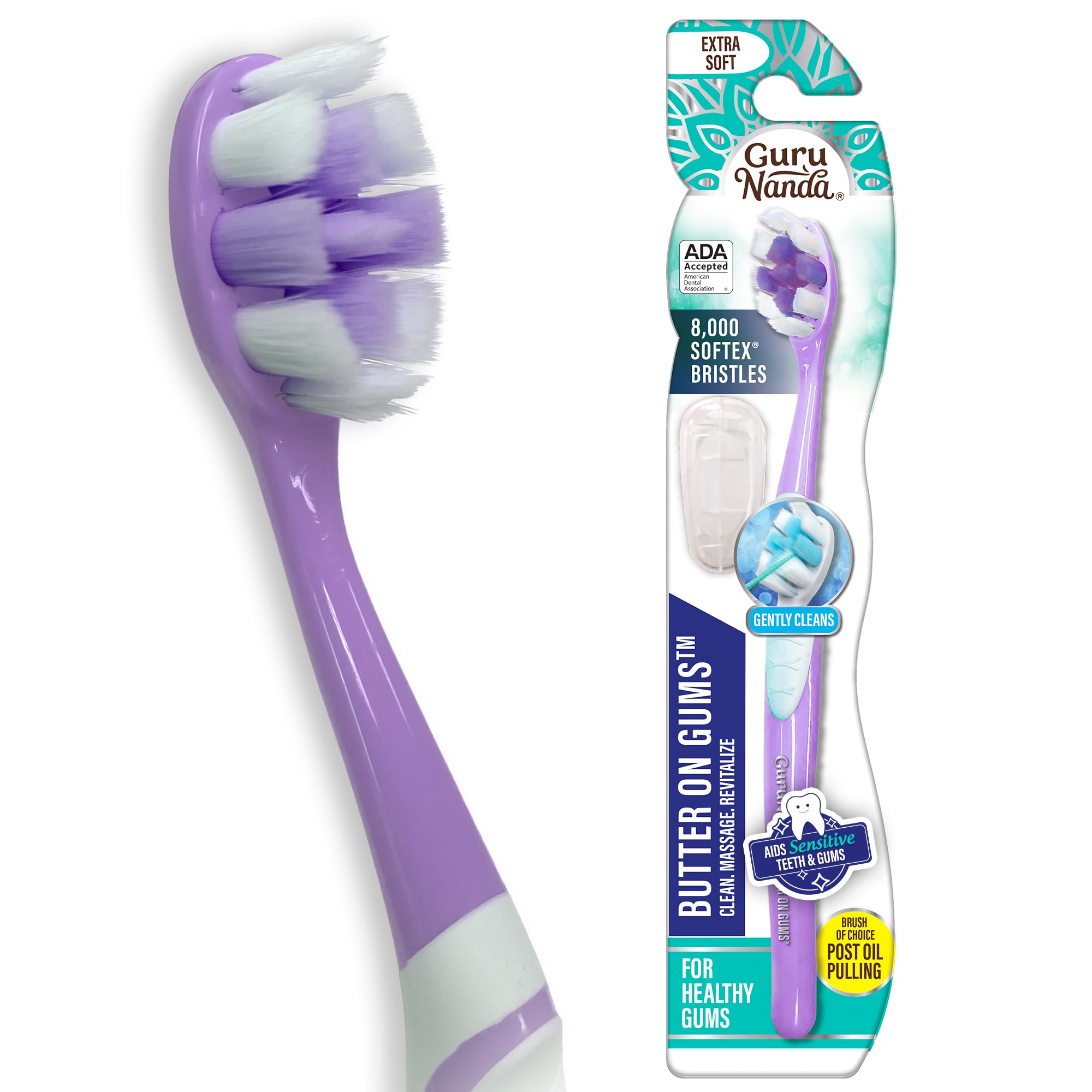GuruNanda Butter On Gums Toothbrush, ADA Accepted, with 8000+ Ultra Soft Softex Bristles for Sensitive &amp; Receding Gums, Perfect for Whiter Teeth, 1 Ct