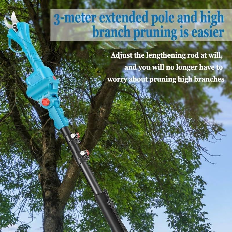 Sierra de poste eléctrica y tijeras de podar, mini motosierra inalámbrica de 8 pulgadas con poste de extensión de 125-220 cm, incluye 2 baterías, recortadora de árboles y cortador de extremidades