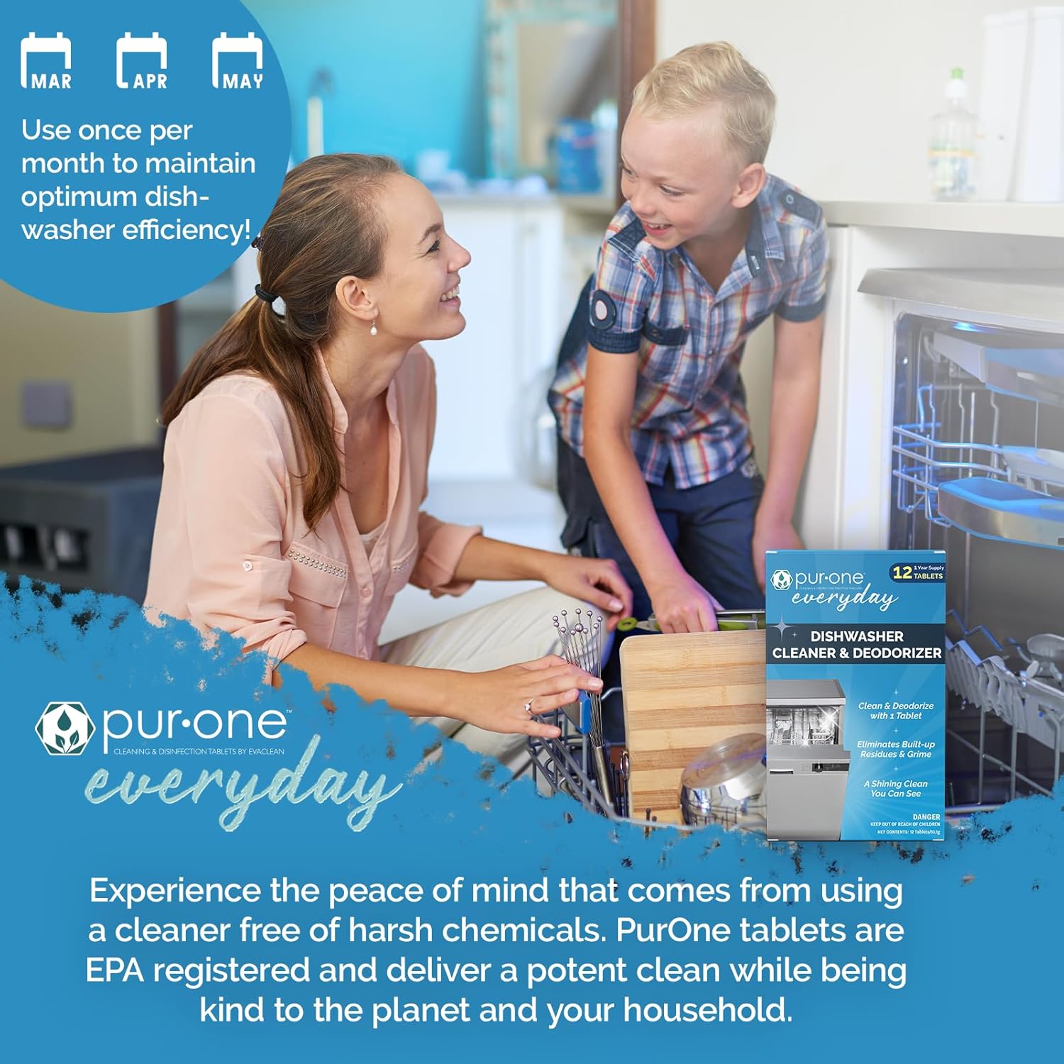 Dishwasher Cleaner & Deodorizer - Deep Cleaning, Eliminates Built-up Residues & Grime in Dishwashers, Odor Remover, Septic Safe, For All Makes & Models, 12 Pack Monthly Maintenance Solution image 5 of 9 B0CXPXW8BM