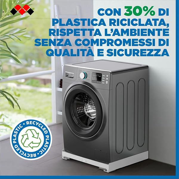 Meliconi Base Move Evo, Base Anti-Vibrazione con Ruote e Freni, Compatibile con Lavatrici e Asciugatrici 60 cm, Portata 250 Kg, Bianco - 4