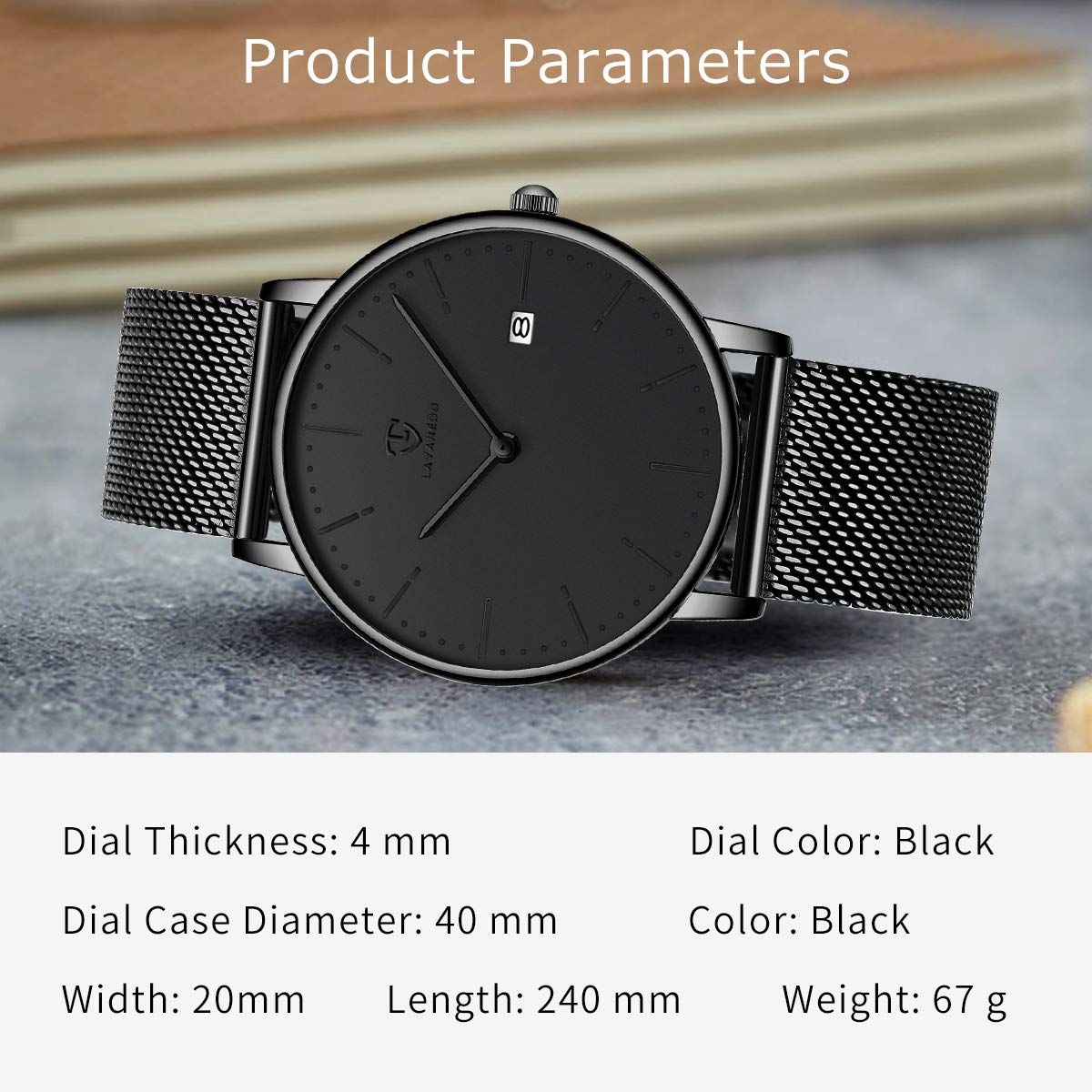 Orologio da polso da uomo, stile minimalista, semplice, con data analogica, cinturino in rete in acciaio inox