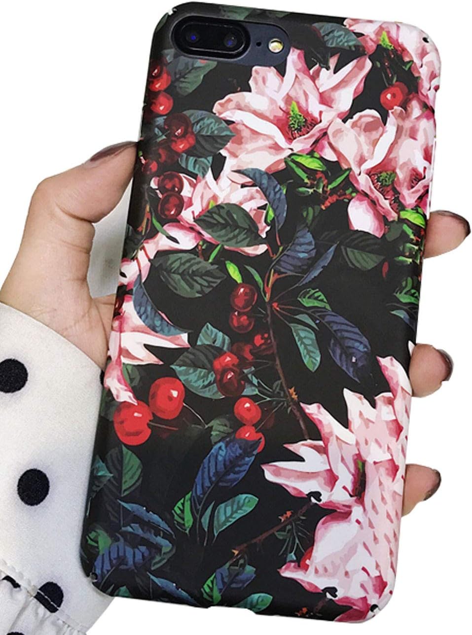 J.west iPhone 8 Plus Case, iPhone 7 Plus Case, Vintage Flower Design Anti-Scratch &Fingerprint Shock Proof Thin Non Slip Matte Back Hard Protective Cover for Apple iPhone 7 Plus/iPhone 8 Plus