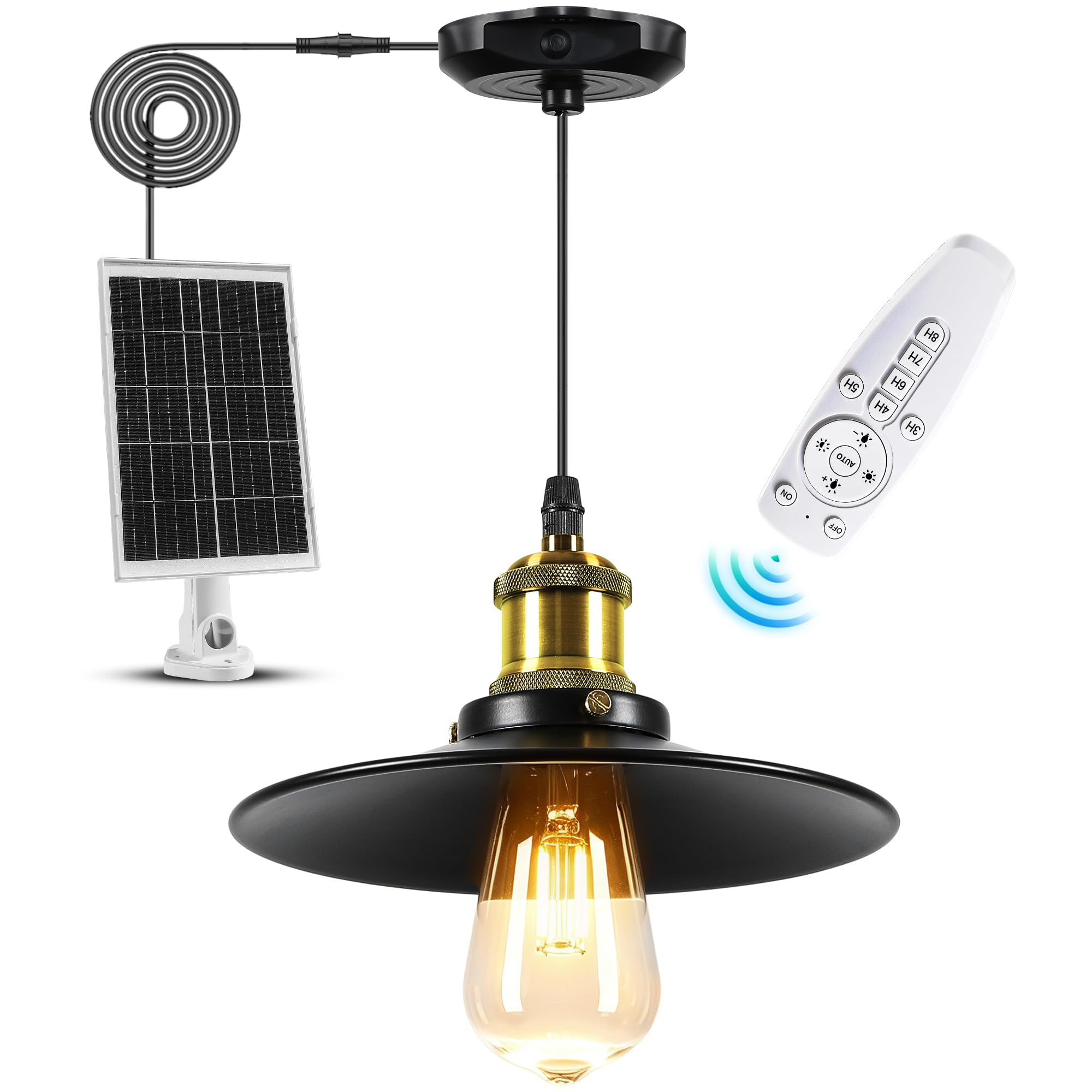Solar Pendant Light Indoor Outdoor, 1000LM Solar Shed Light IP65 Waterproof Metal Powered Hanging Chandelier, Gazebo Lights with Remote for Barn Gazebo Yard Garage Patio-image-24