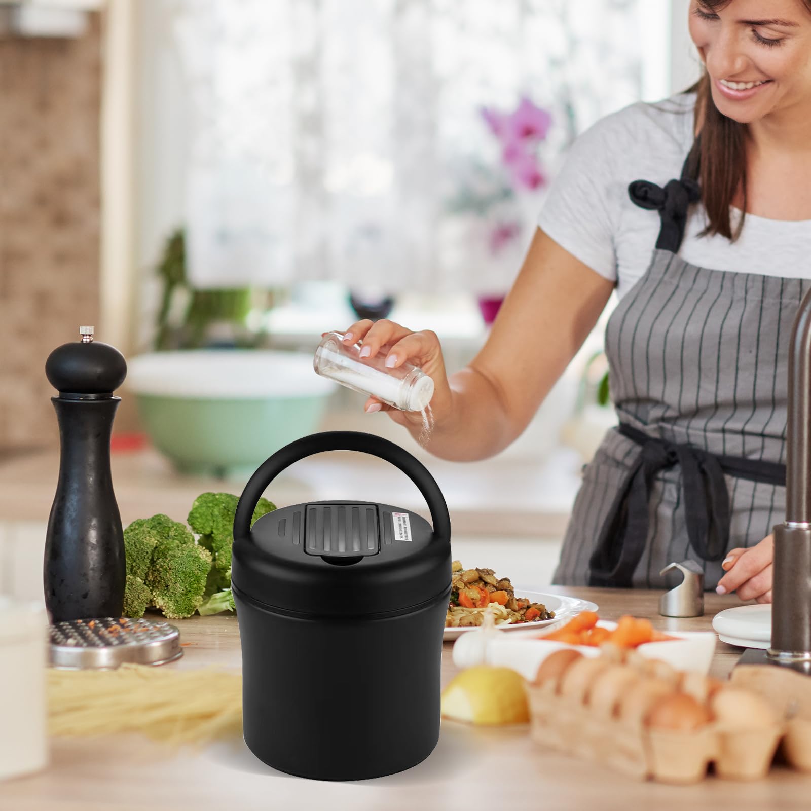 Thermobehälter für Essen, Thermobehälter Brotdose 1,2L Edelstahl Isolierter Behälterbehälter für Warmes Geschirr Thermoschüssel mit Deckel Thermo Lunchbox für Mahlzeiten,Suppe,Obst (Schwarz)