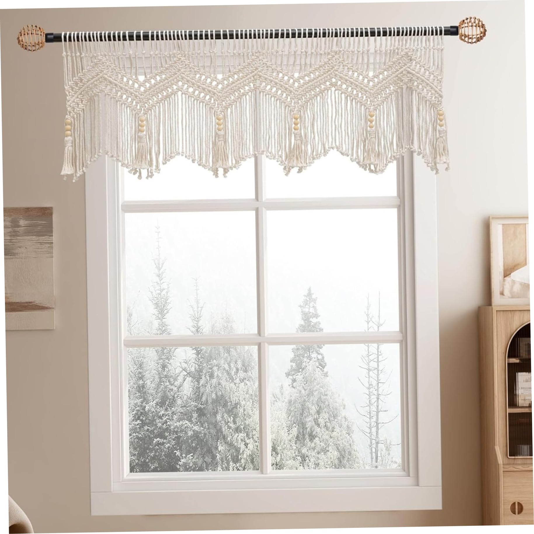 Tende Macrame per finestre, mantovana Macrame Intrecciata da 52x21 Pollici in Corda di Cotone, mantovana Boho Corta a Parete per la Cucina Camera da Letto Bagno Soggiorno portiera Balcone &&