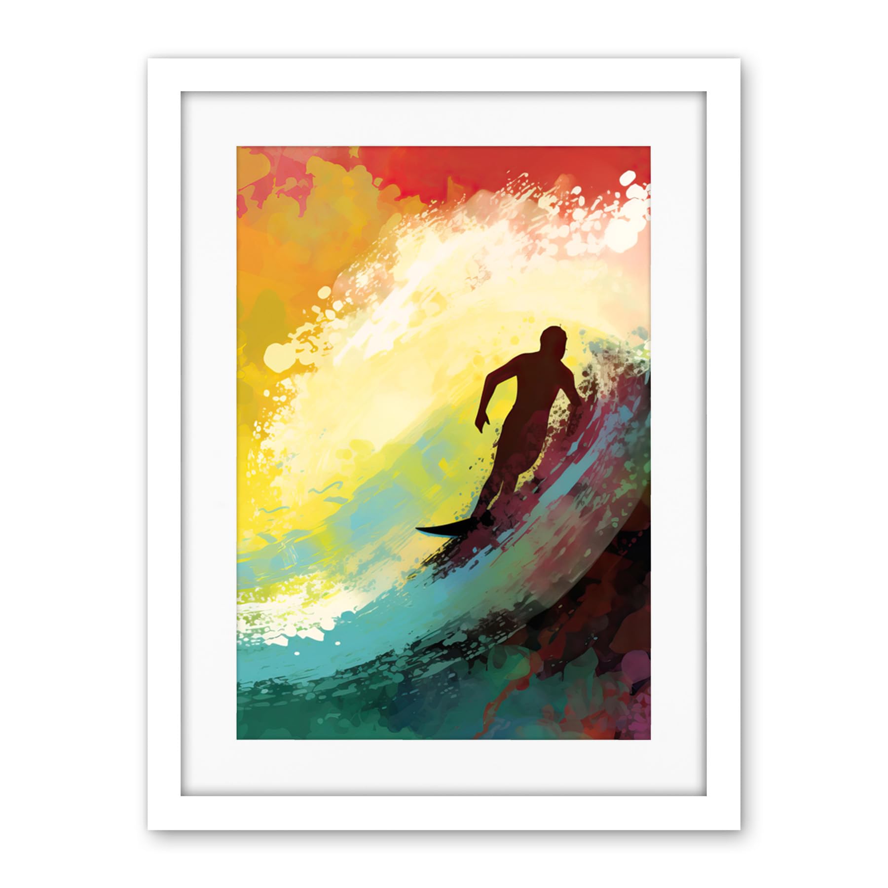 Artery8 The Silhouette of a Surfer Surfing on a Big Wave Artwork Framed Wall Art Print 18X24 Inch