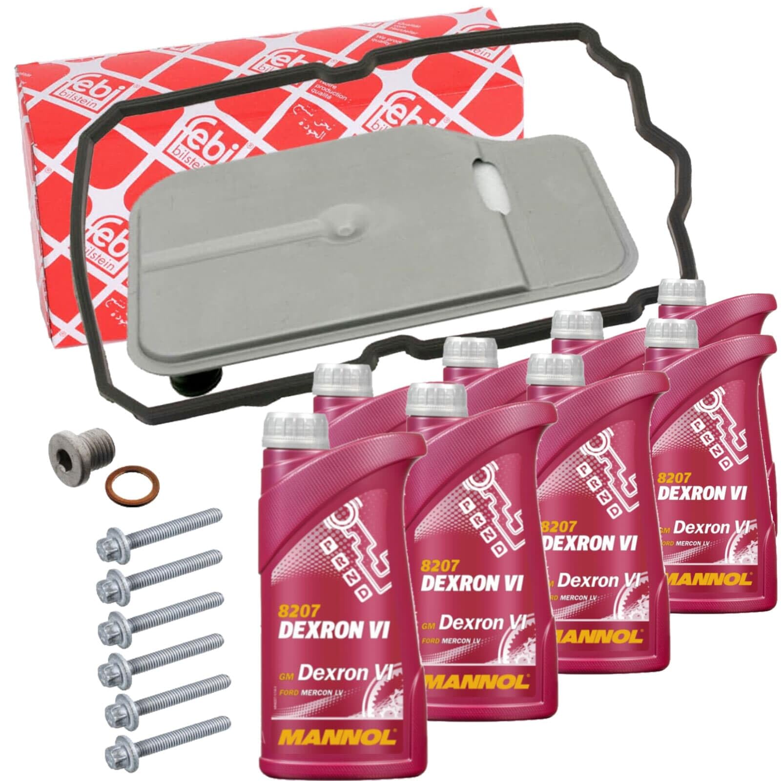 Febi Hydraulikfilter Set Getriebe 7G Tronic+Öl | 30157+8L Mannol Dexron VI+46409+46389 für Slk W221 W164