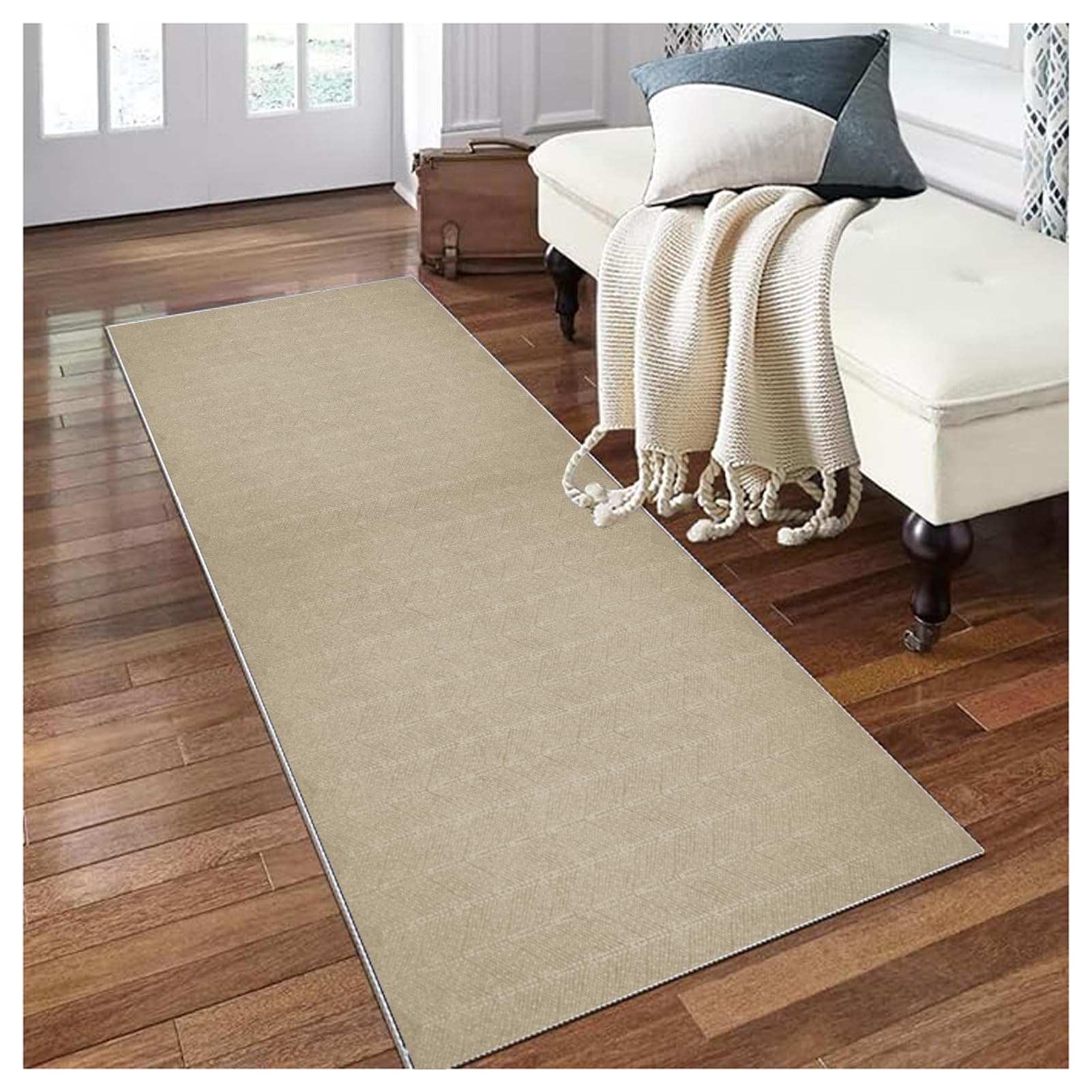 Alfombra larga beige 110x140cm para pasillo con tejido de microfibra de diseño abstracto