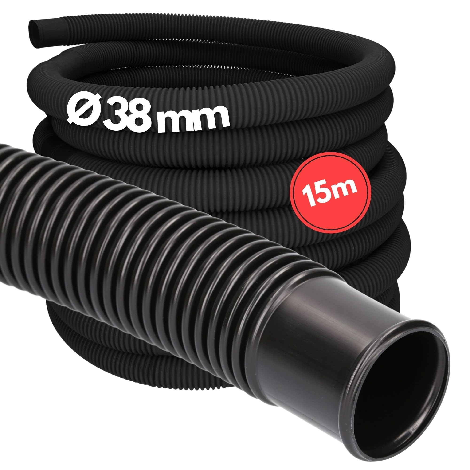 Kalitec Poolschlauch 38mm 15m schwarz – Poolschlauch flexibel & trennbar – Schlauch für Poolpumpe, Skimmer & Sandfilteranlage – Pumpenschlauch 38 mm