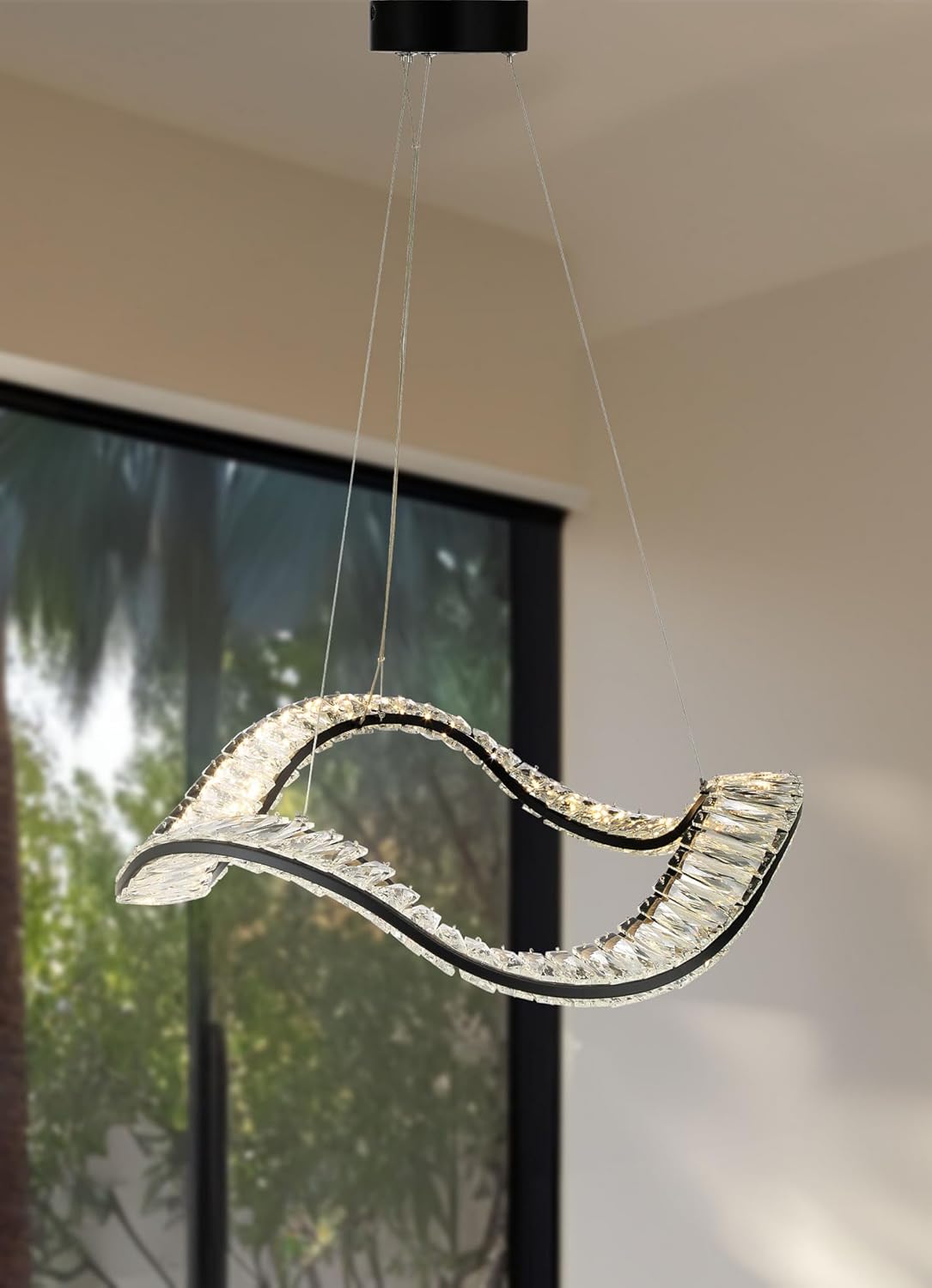 Minka Lavery 28331 1-Light Integrated LED Matte Black Wave Chandelier with Crystal Accents